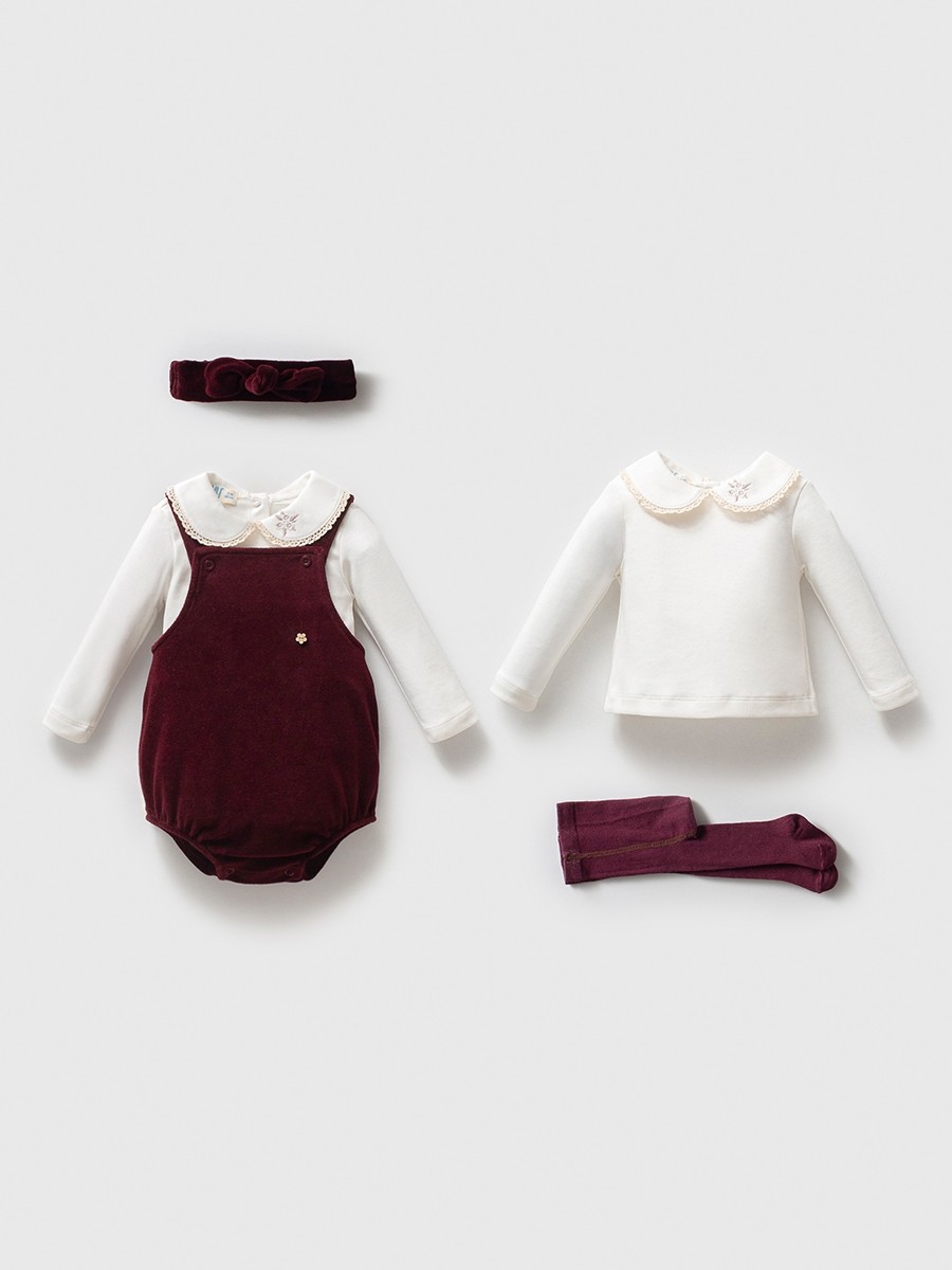 Lora Bliss Kız 3-6 Ay Kadife Tulum Body 4’lü Takım – Bordo