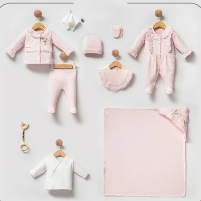 Lora Bliss Kız Çiçek Nakışlı Pembe 10’lu Hastane Çıkış Seti - Pembe