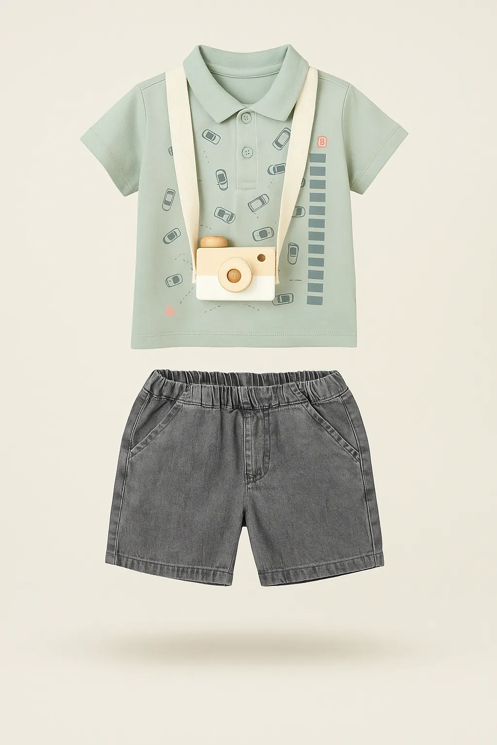 Lora Bliss Araba Desenli Şort Tişört Takımı - Mint Yeşili