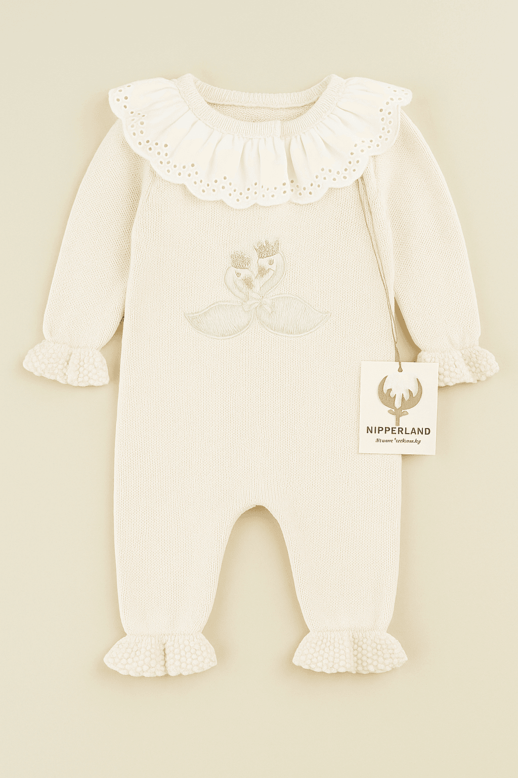 Lora Bliss Kız Bebek Kuğulu Fırfırlı Pamuklu Tulum - Ekru (3-6-9-12 Ay) - 3 Ay