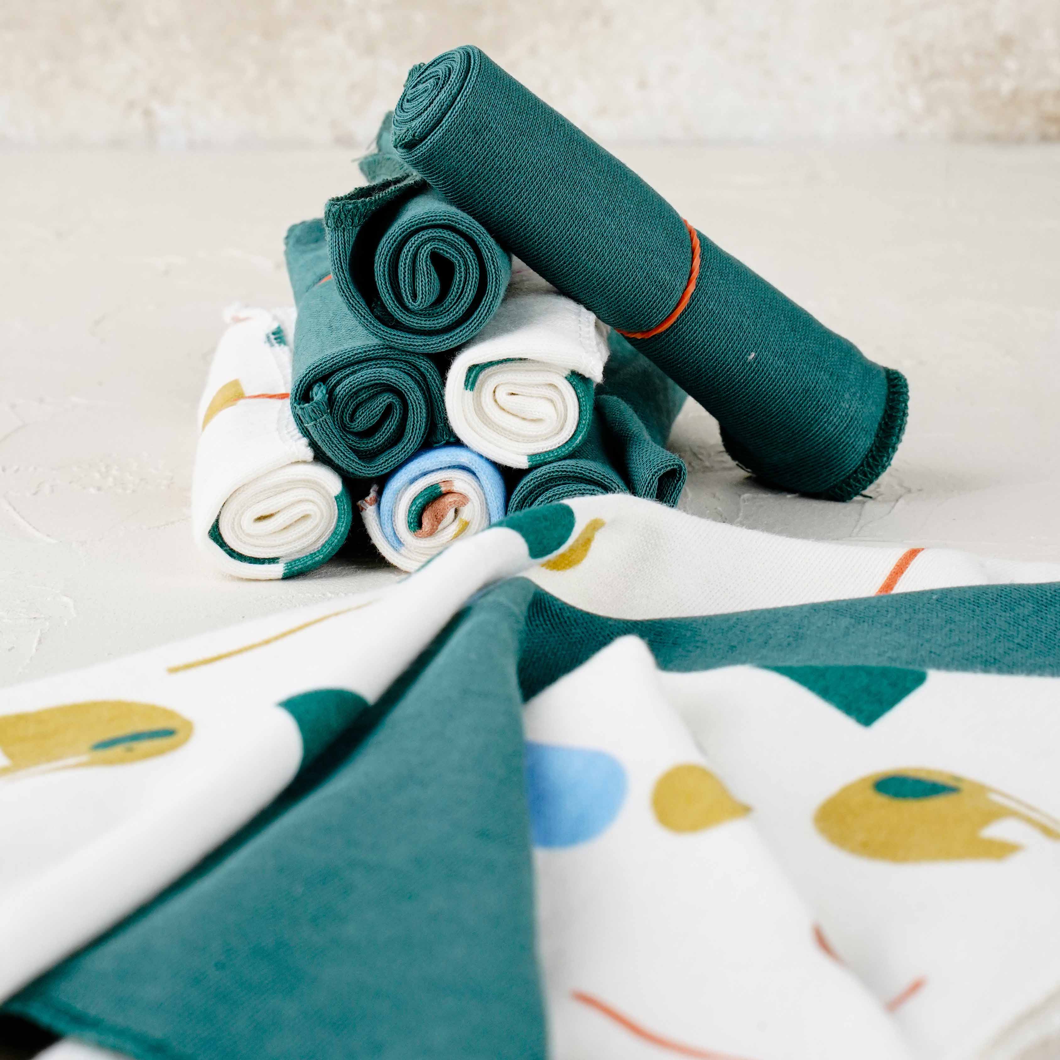 Lora Bliss Unisex 7'li Desenli Ağız Mendili Seti 23x23 cm - Yeşil