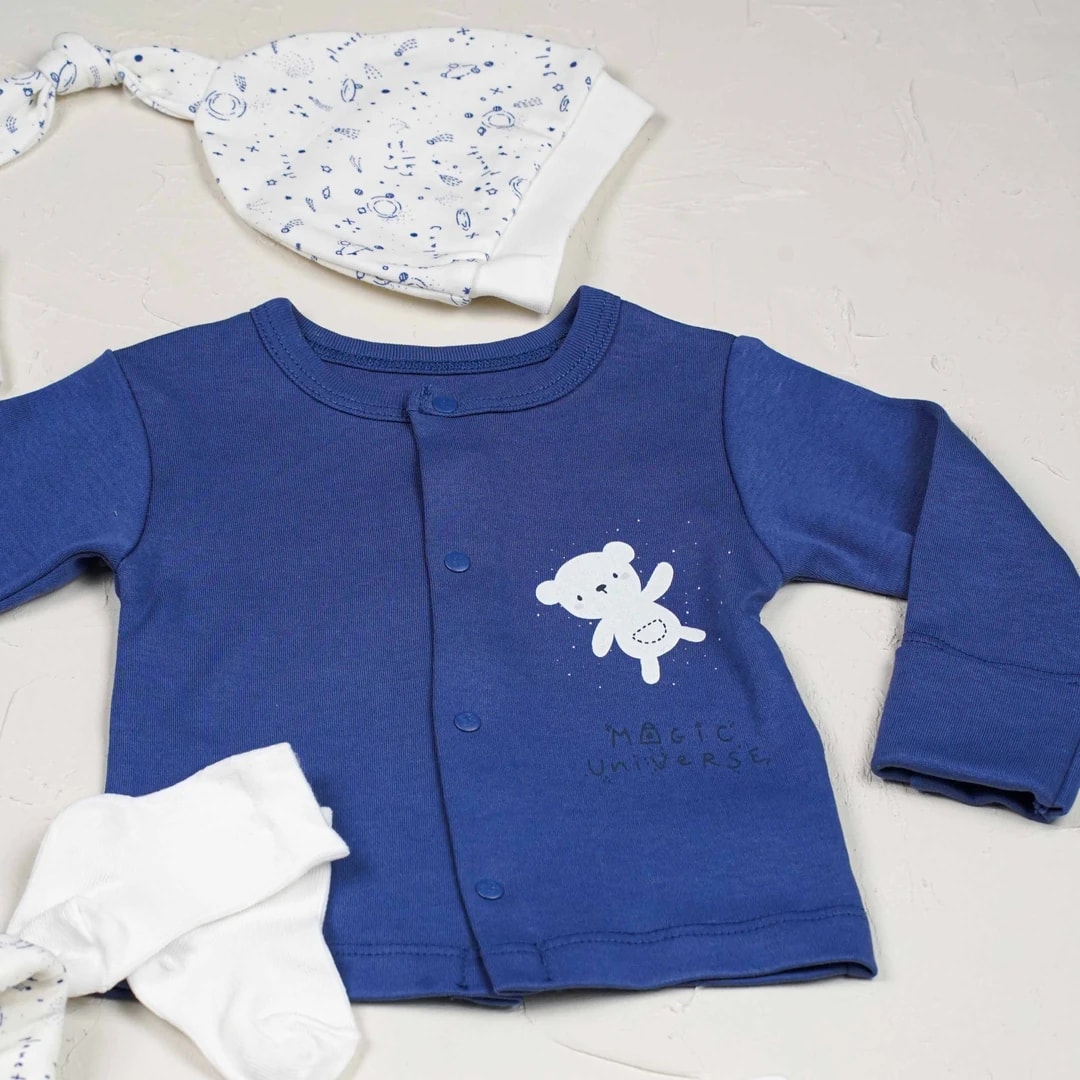 Lora Bliss Erkek Bebek Planet Desenli 10’lu Hastane Çıkış Seti - Lacivert