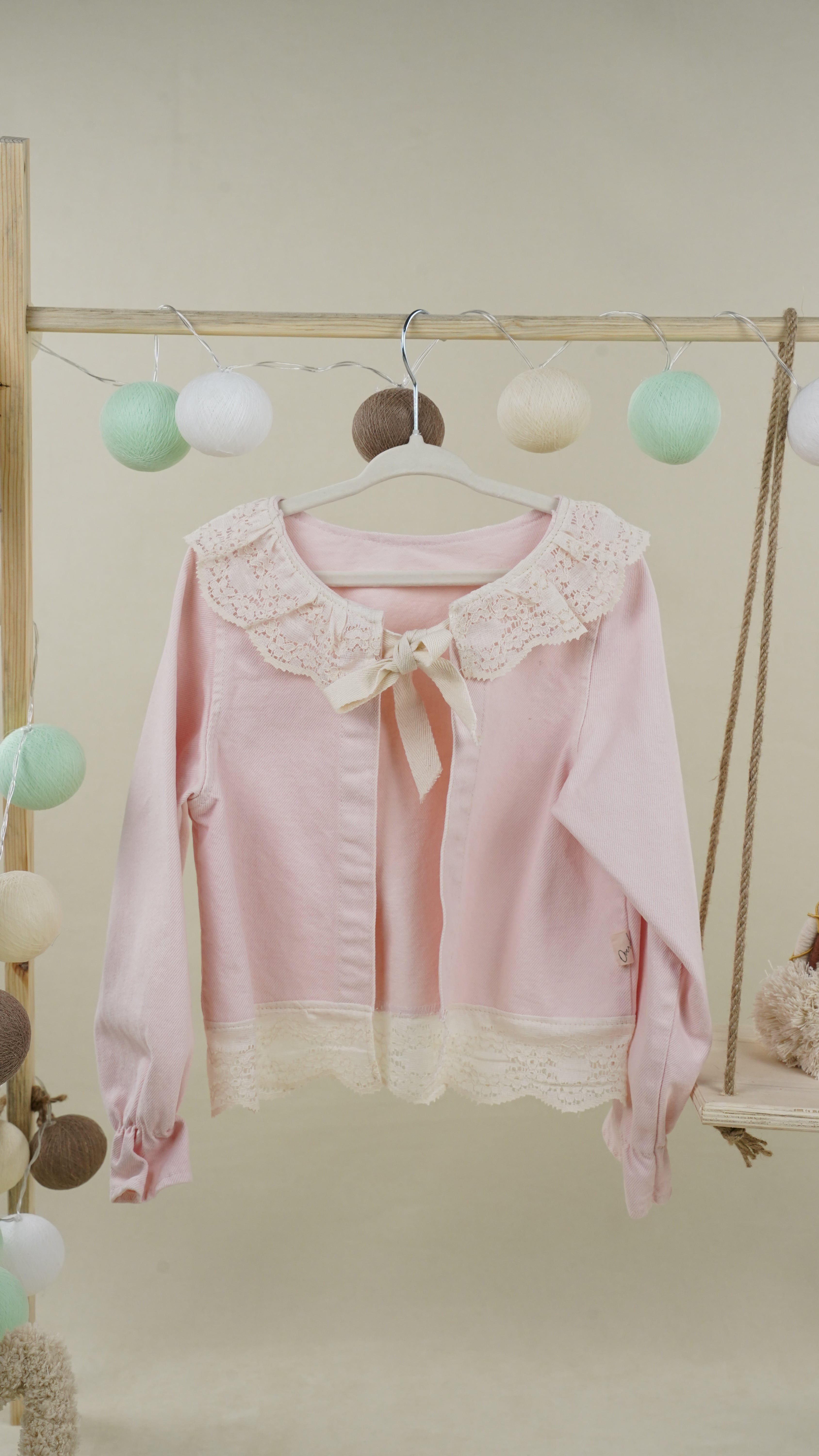 Lora Bliss Kız Çocuk Güpür Detaylı Pembe Ham Ceket – 5-8 Yaş
