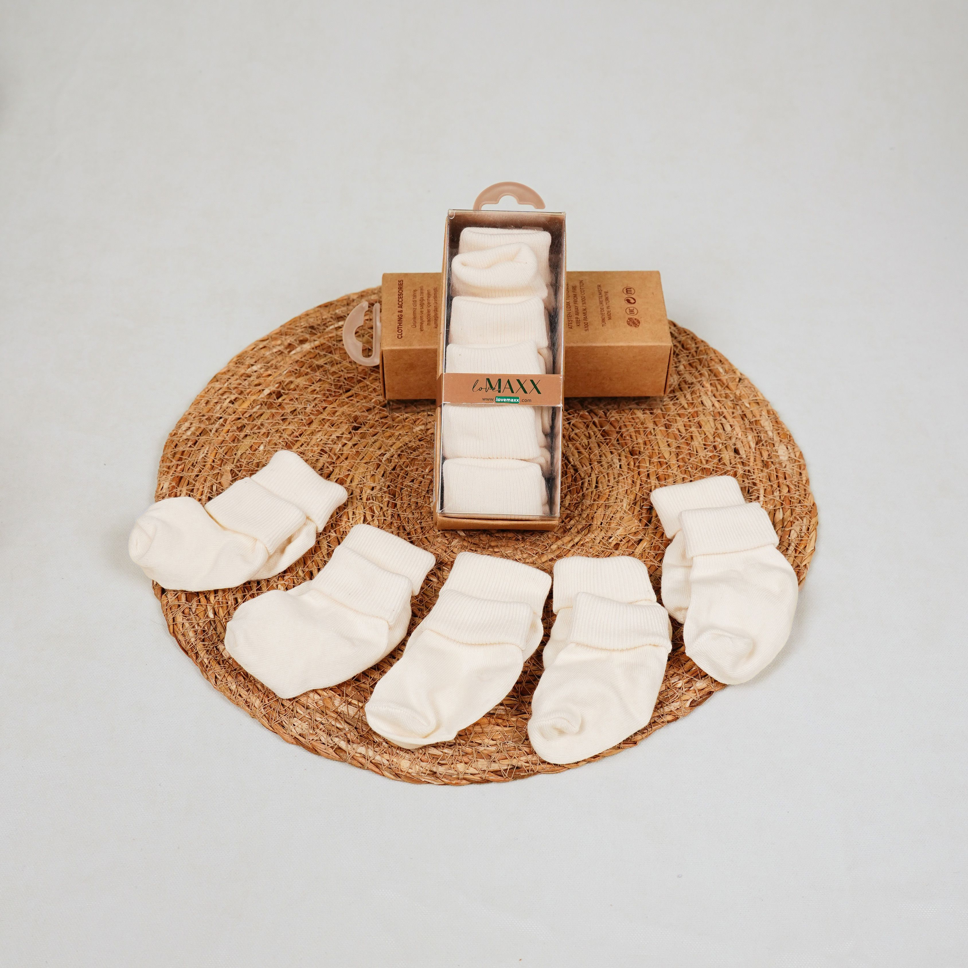 Lora Bliss Unisex Ekru 5’li Bebek Çorabı –  3/6 Ay | 12’li Kutulu Set