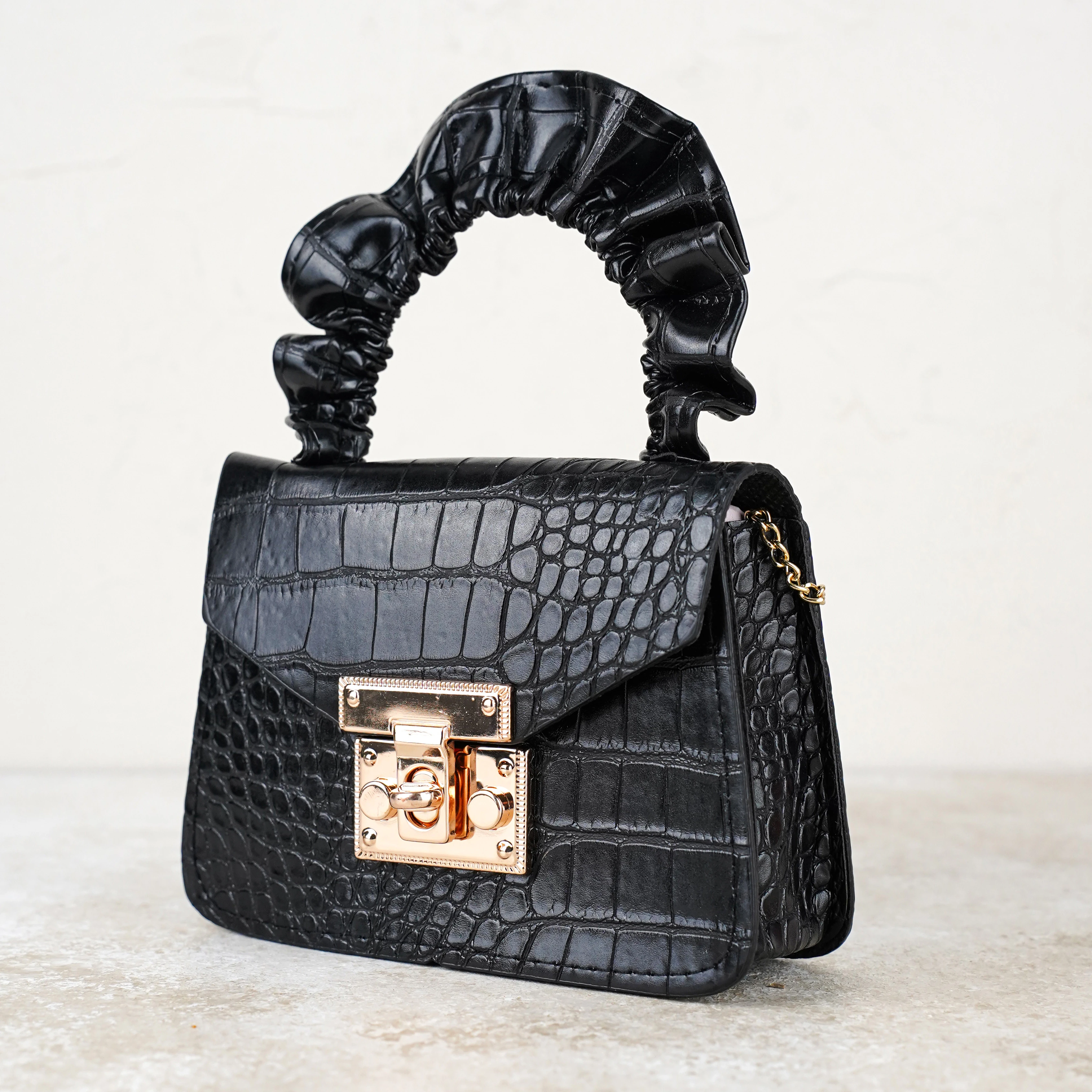 Lora Bliss Kız Çocuk Kroko Desenli Mini Omuz ve El Çantası - Siyah