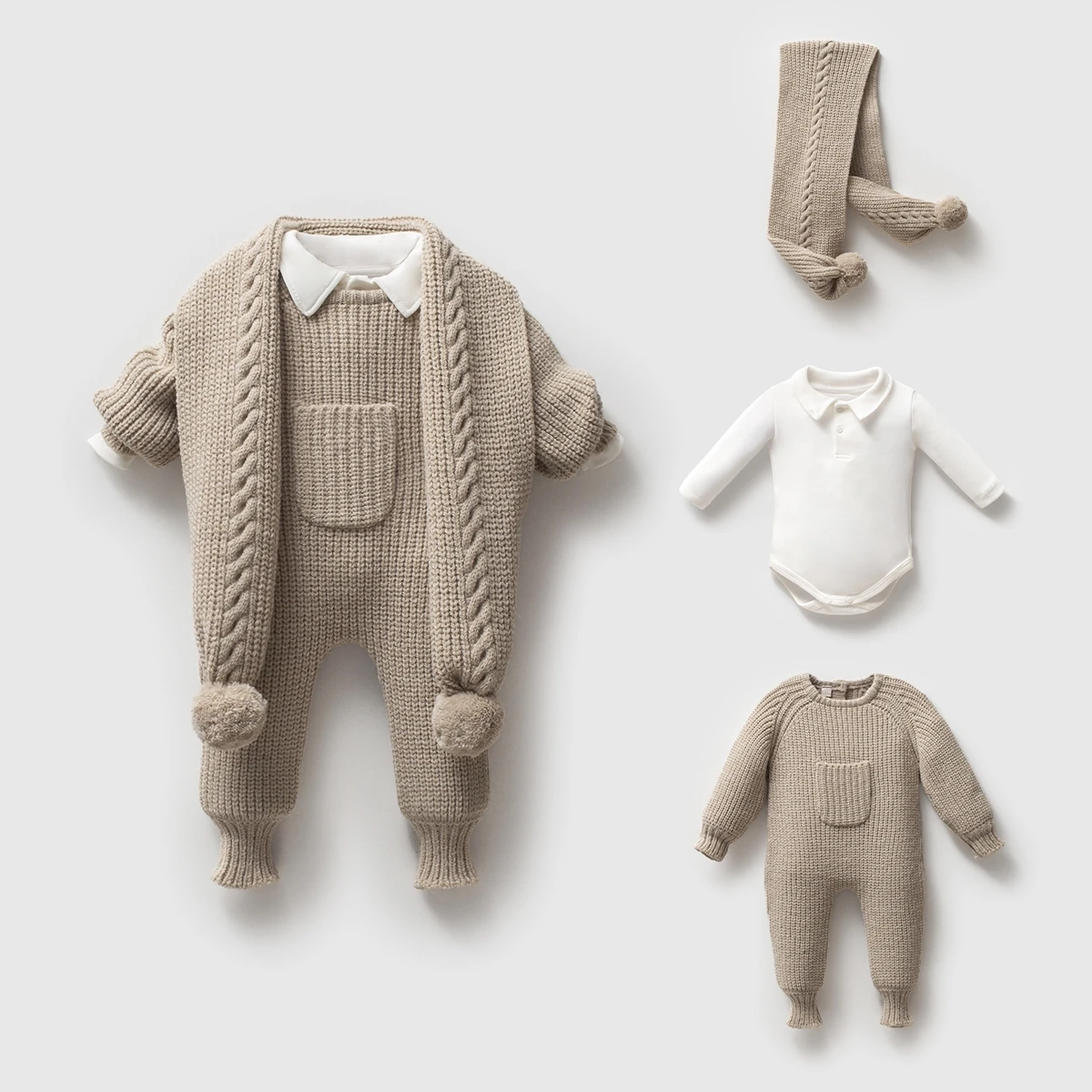 Nipperland Erkek Bebek Atkılı Selanik Tulum - Taş