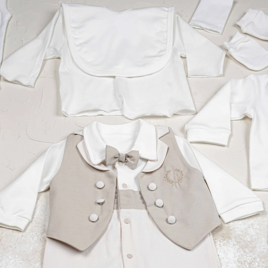 Lora Bliss Erkek Bebek Armalı 10’lu Hastane Çıkışı Seti - Bej