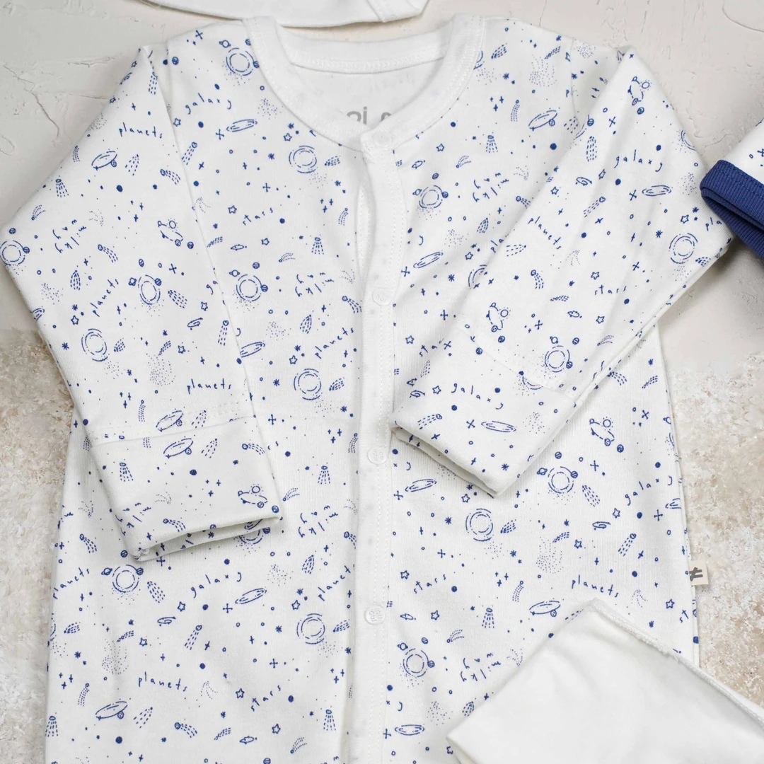 Lora Bliss Erkek Bebek Planet Desenli 10’lu Hastane Çıkış Seti - Lacivert