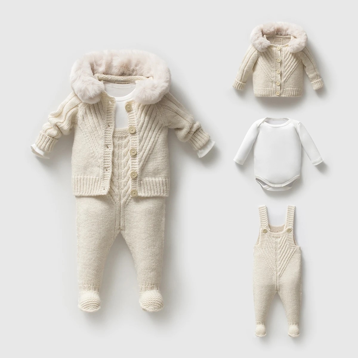 Nipperland Unisex Salopetli Takım - Ekru