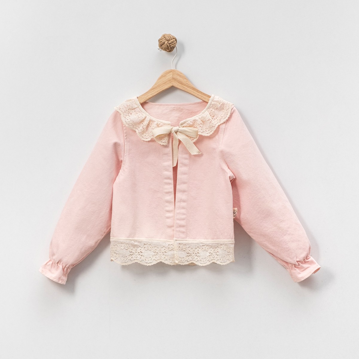 Lora Bliss Kız Çocuk Güpür Detaylı Pembe Ham Ceket – 5-8 Yaş - 5 Yaş