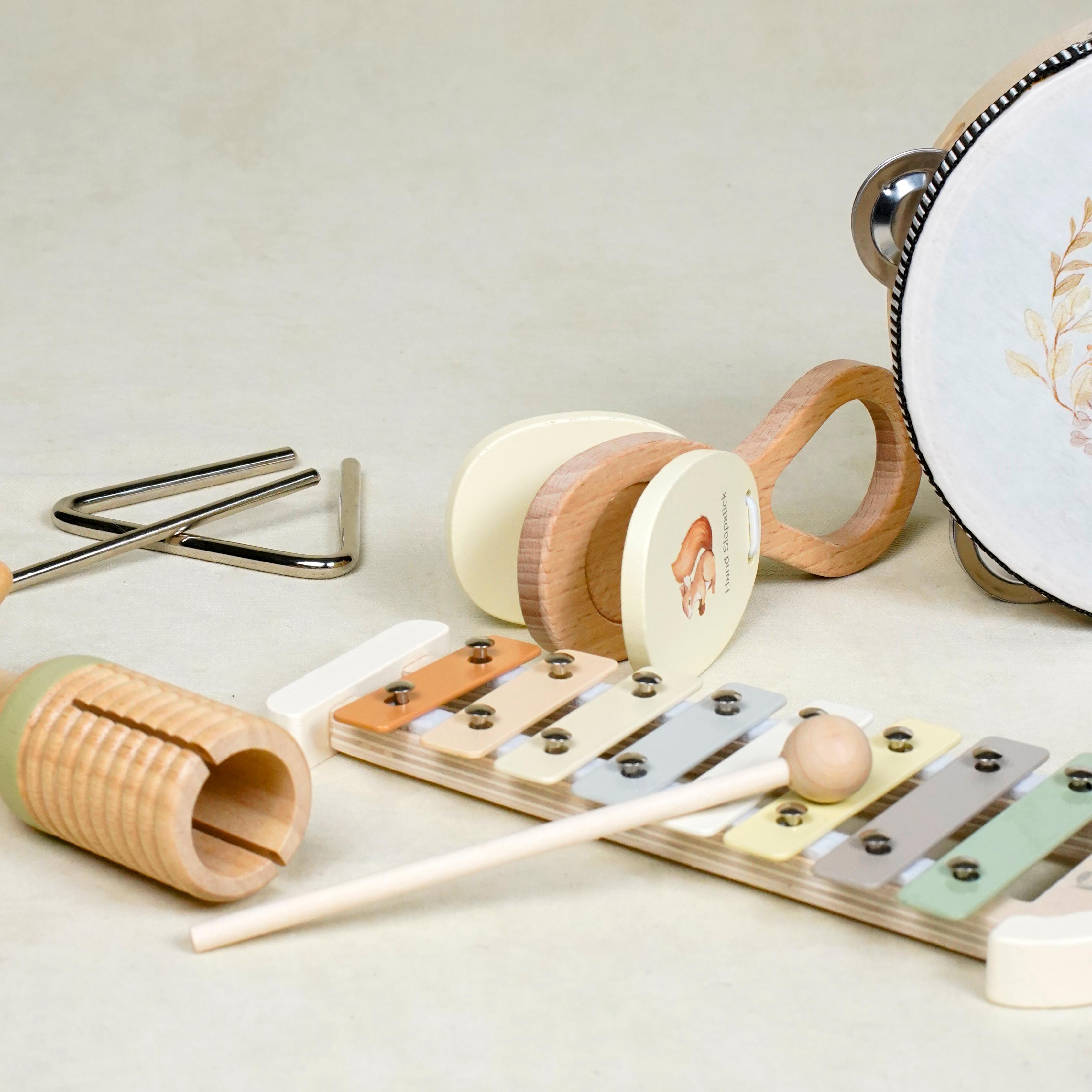 Lora Bliss Ahşap Montessori Müzik Aletleri Seti – 8 Parça Eğitici Doğal Oyuncak