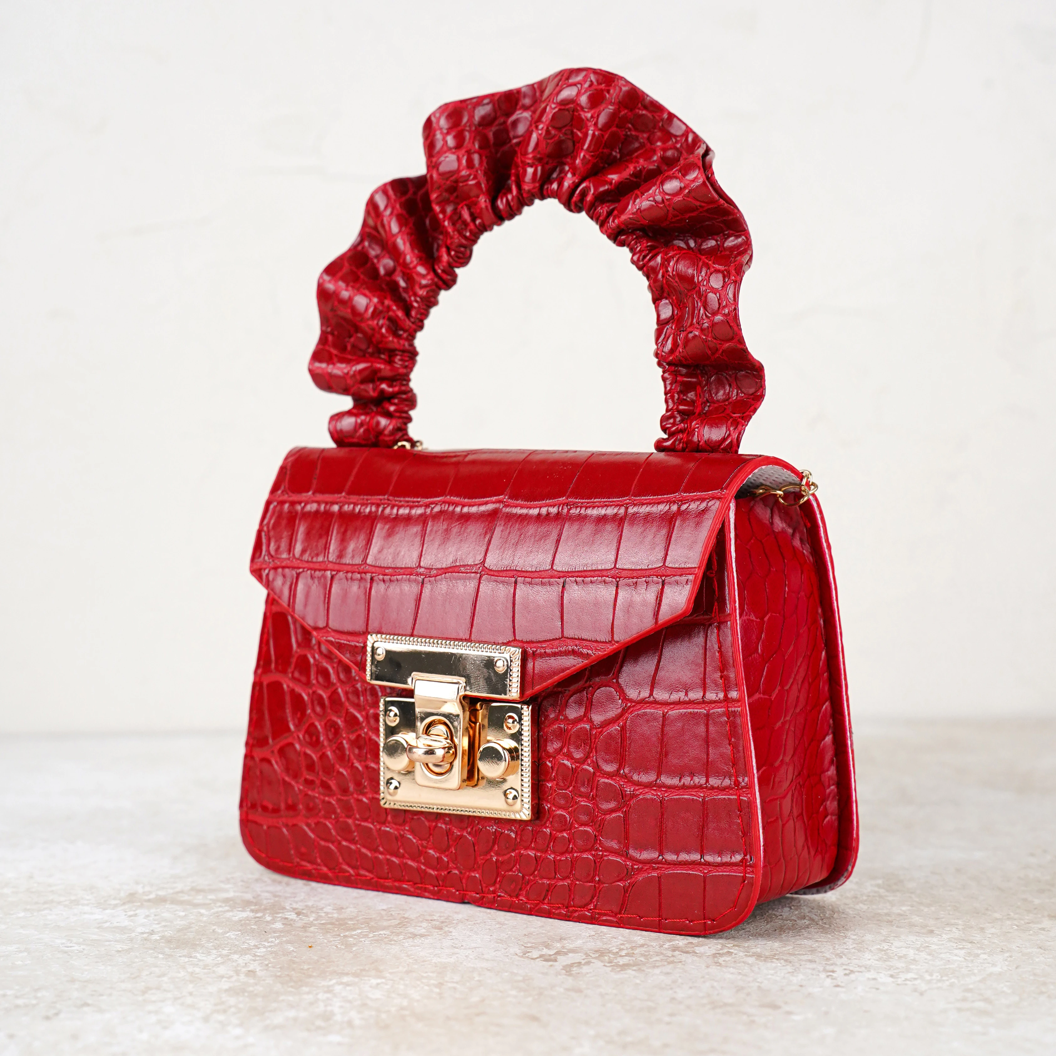 Lora Bliss Kız Çocuk Kroko Desenli Mini Omuz ve El Çantası - Kırmızı
