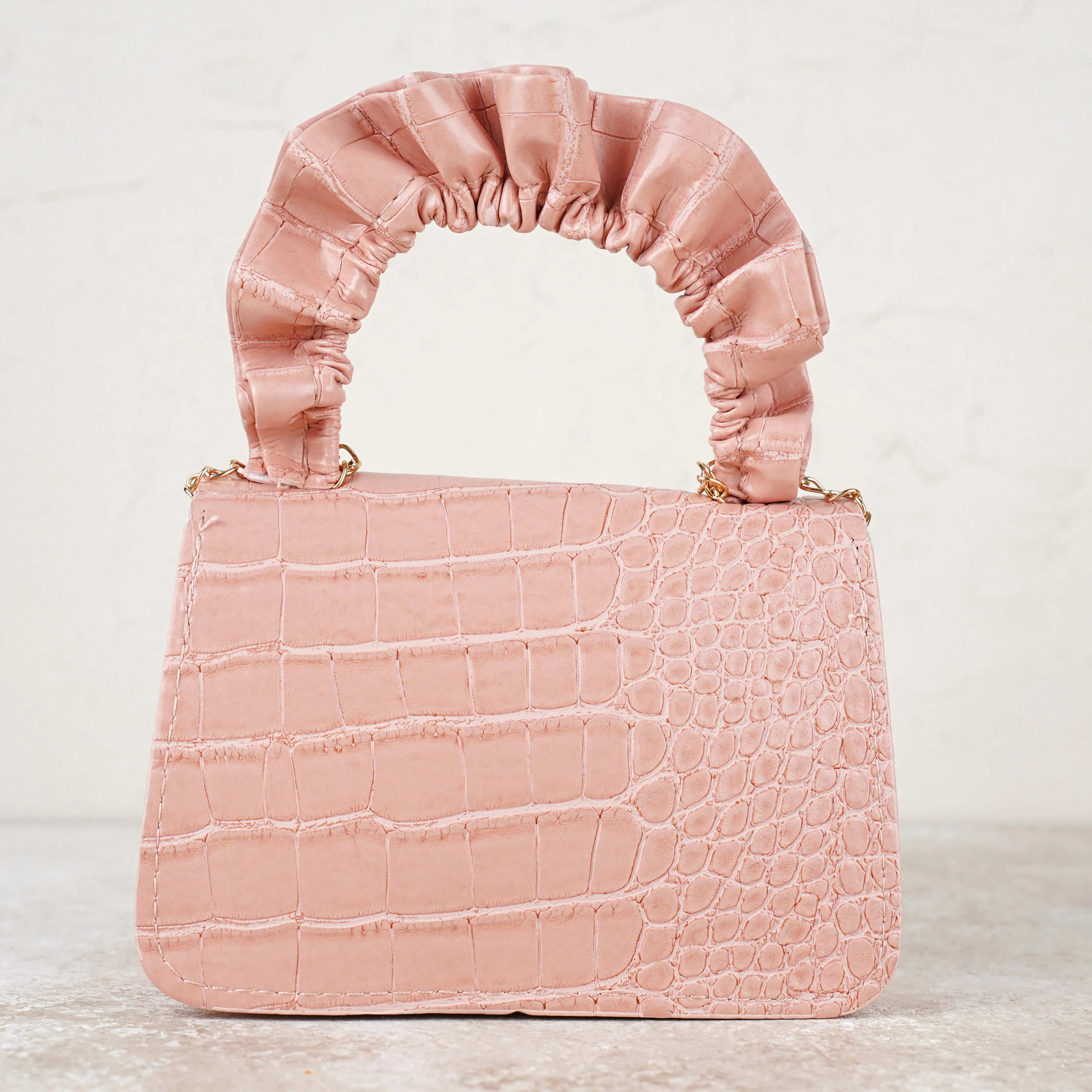 Lora Bliss Kız Çocuk Kroko Desenli Mini Omuz ve El Çantası - Pudra Pembe