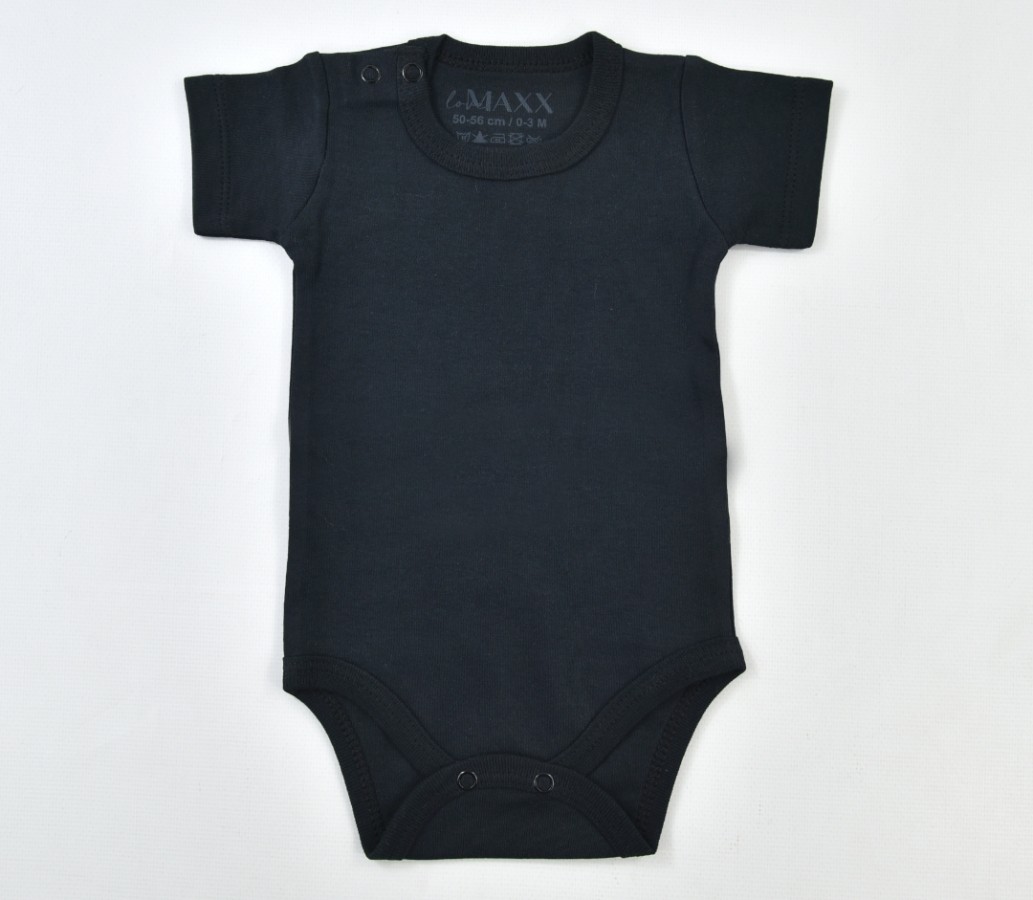 Lora Bliss Unisex Bebek Siyah İnterlok Kısa Kol Aylık Body – 6-9 Ay