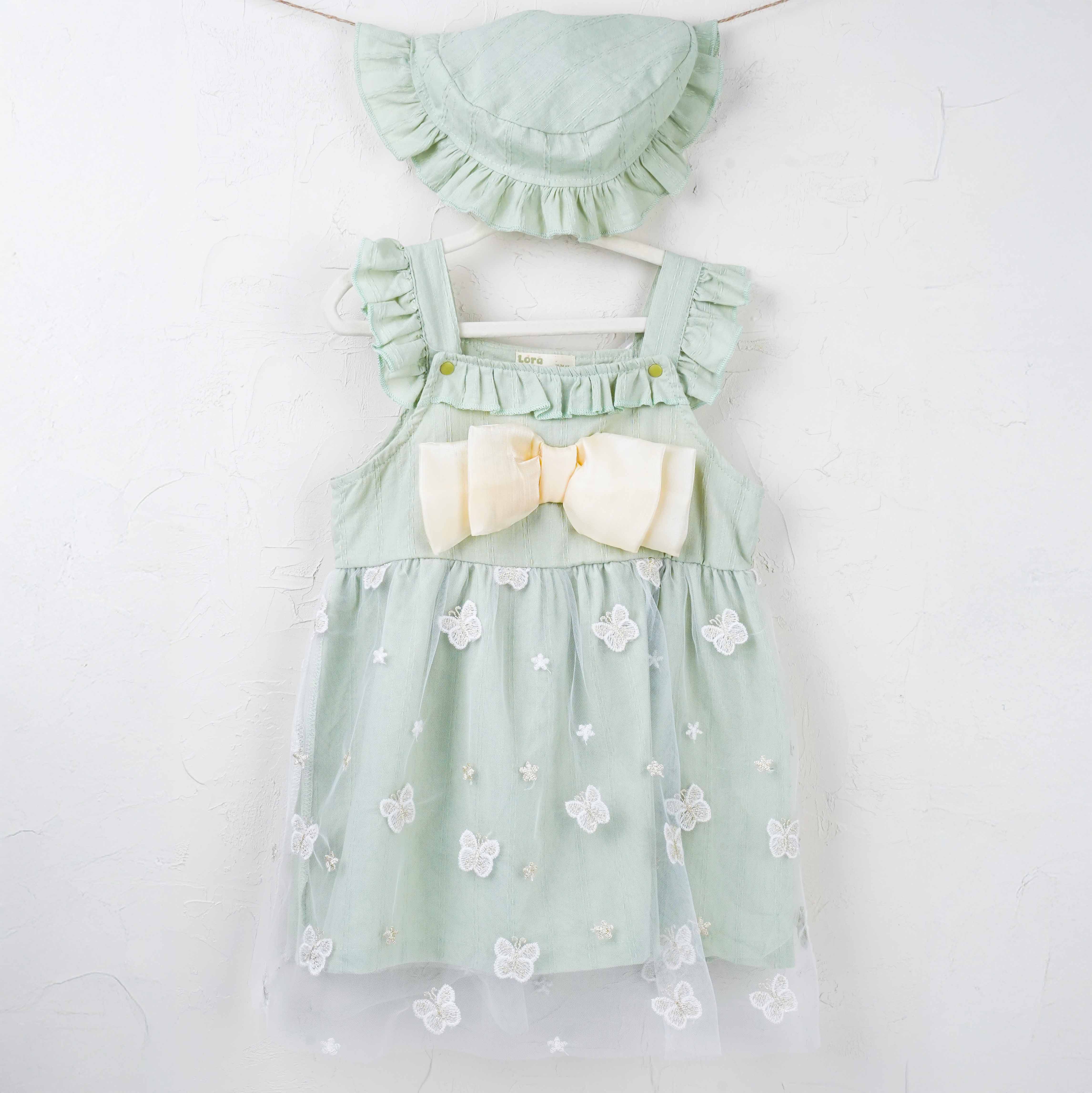 Lora Bliss Kız Bebek Su Yeşili Kurdele Detaylı Elbise