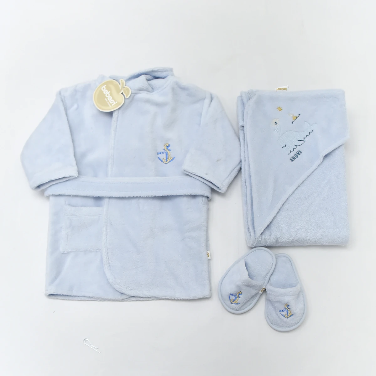 Lora Bliss Erkek Sailing Bornoz Seti – 3’lü Kutulu | Denizci Temalı, Yumuşak ve Konforlu - Mavi