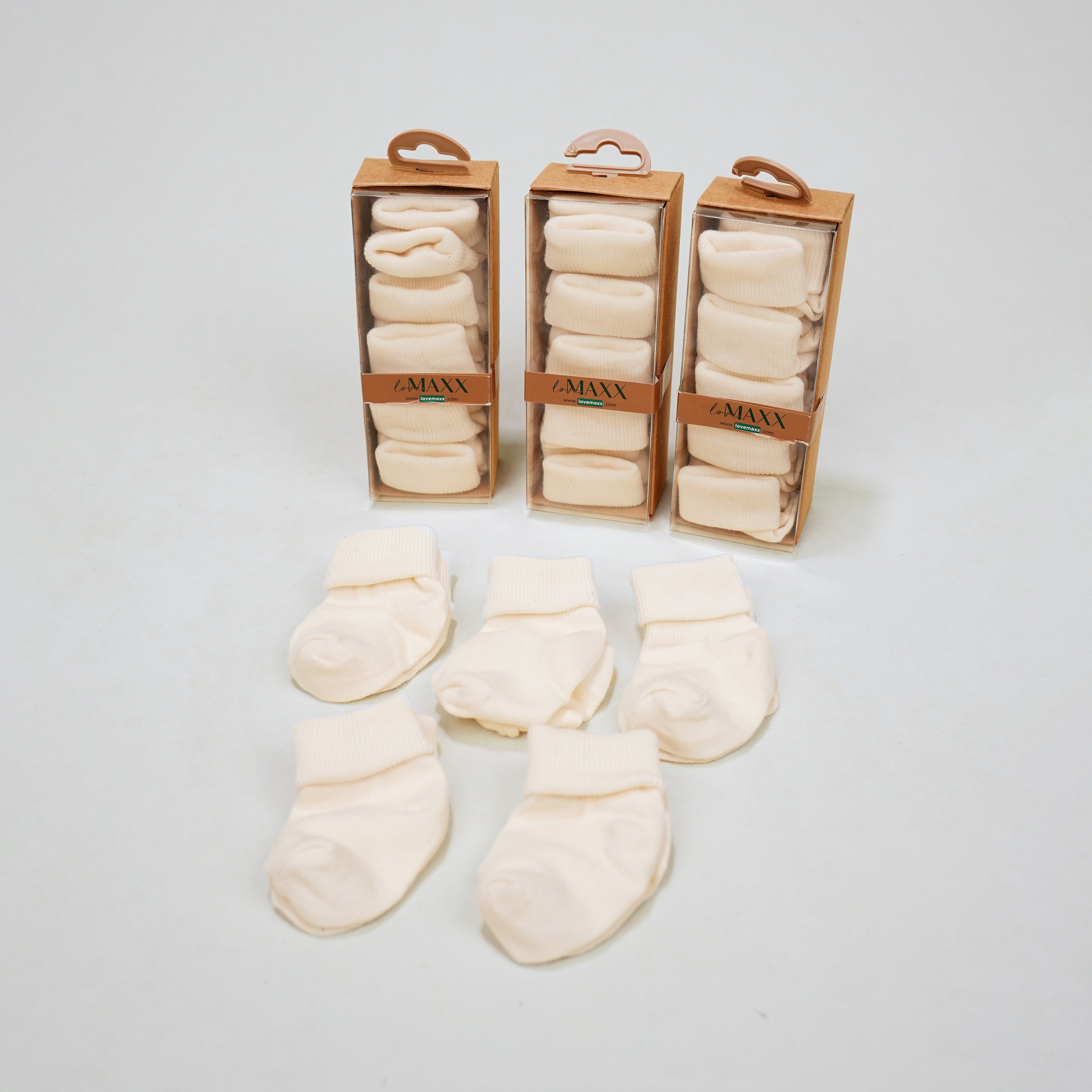 Lora Bliss Unisex Ekru 5’li Bebek Çorabı –  3/6 Ay | 12’li Kutulu Set