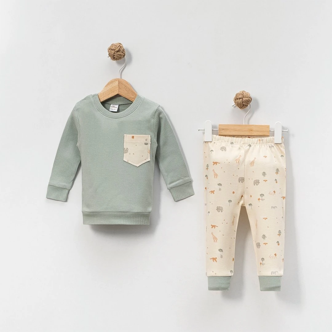 Lora Bliss Erkek Safari Desenli 2'li Takım - Beyaz- Yeşil