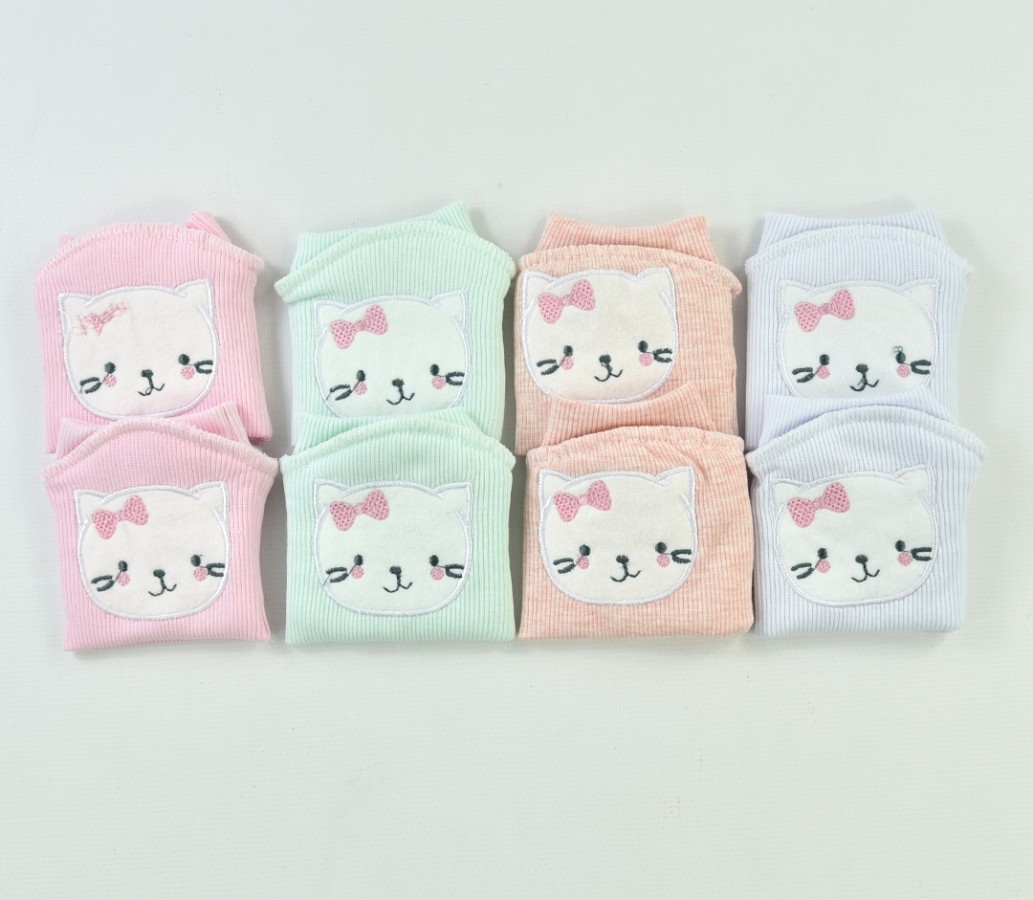 Lora Bliss Kedi Nakışlı Kız Bebek Dizlik  – 6’lı | 0-12 Ay
