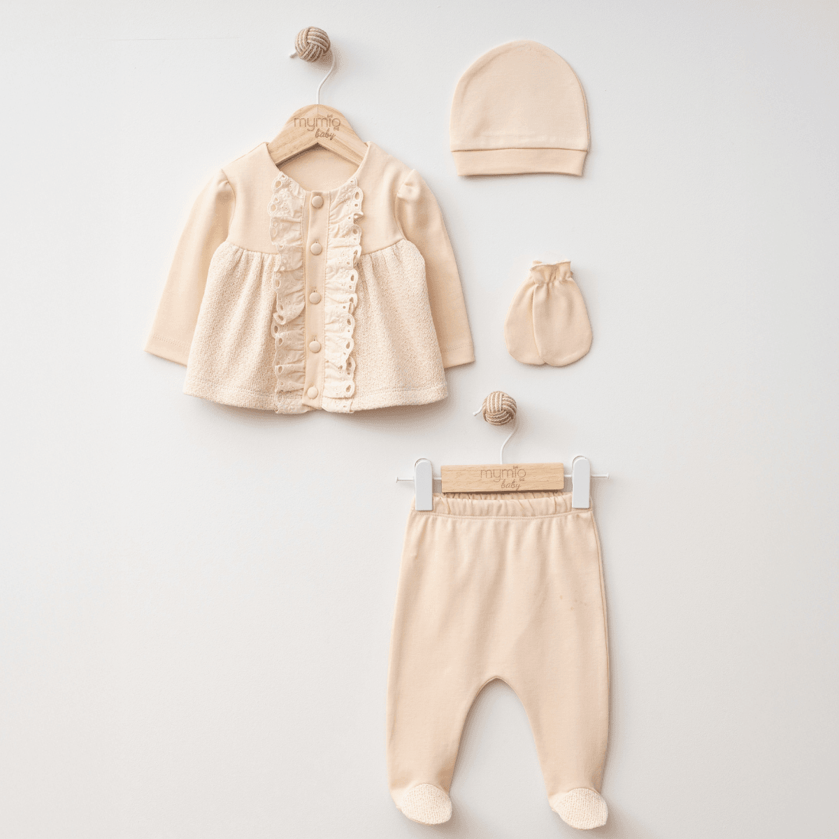 Lora Bliss Kız 0-3 Ay Brodeli Örme 4’lü  Set – Somon 