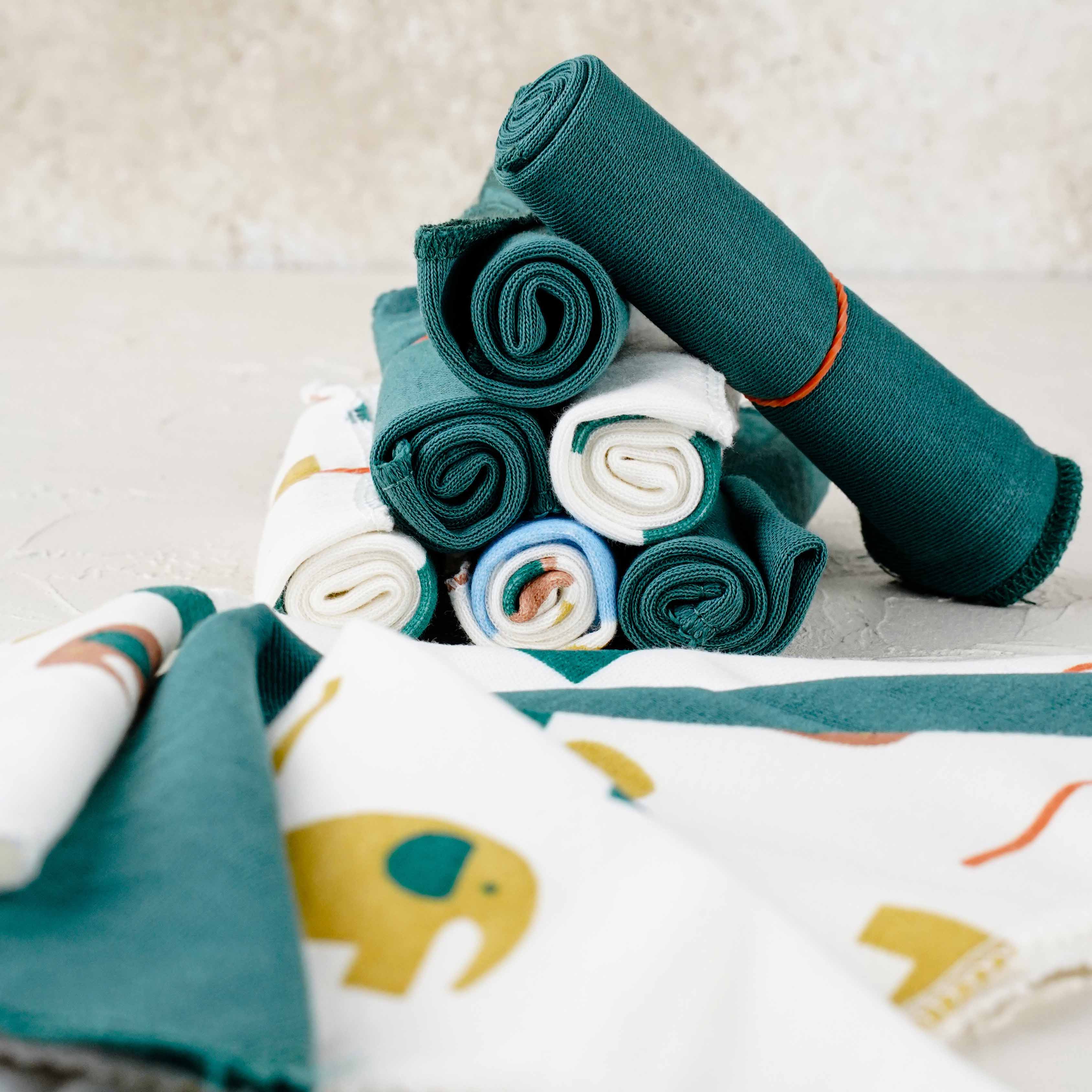 Lora Bliss Unisex 7'li Desenli Ağız Mendili Seti 23x23 cm - Yeşil