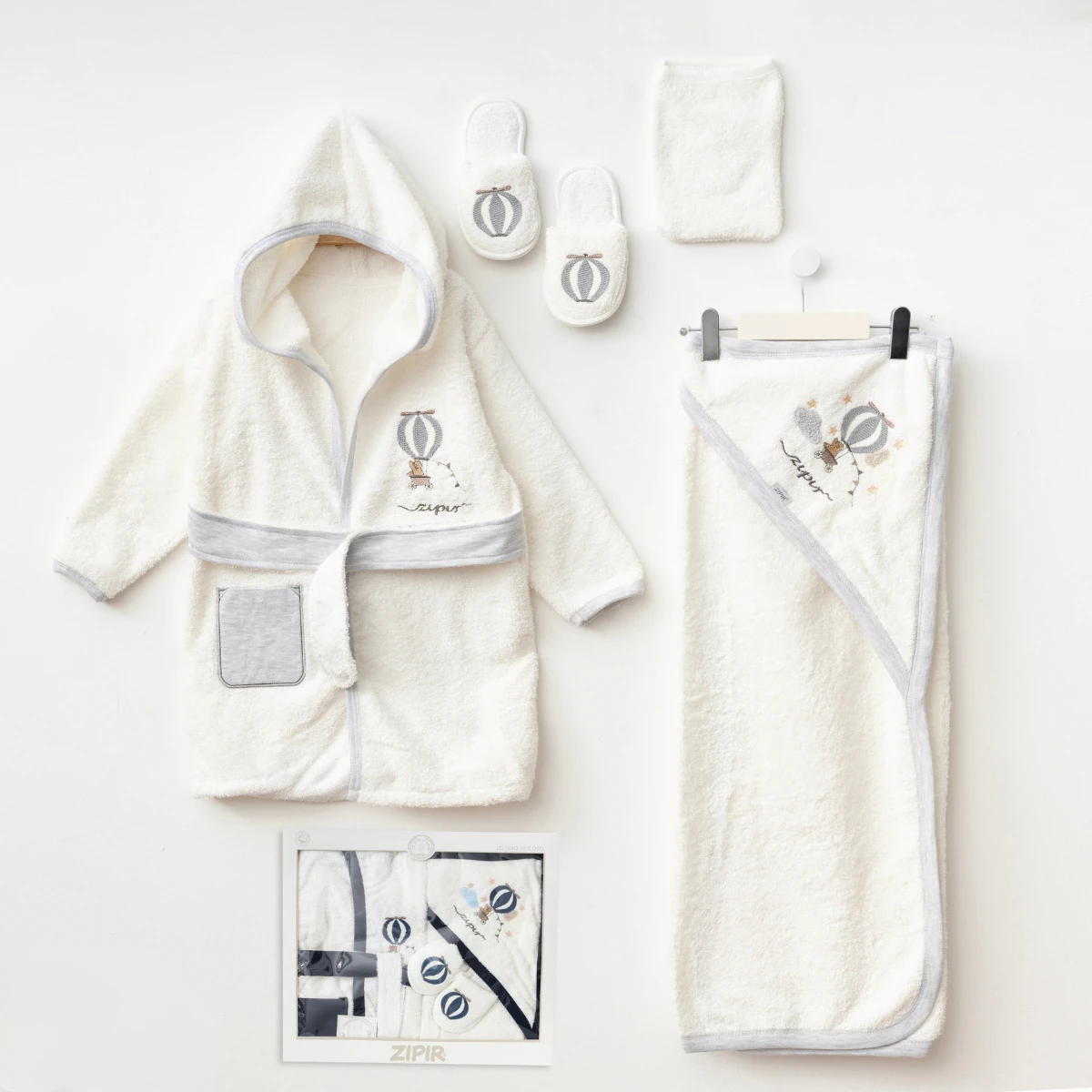 Lora Bliss Erkek Balonlu Bornoz Seti – 5 Parça - Gri