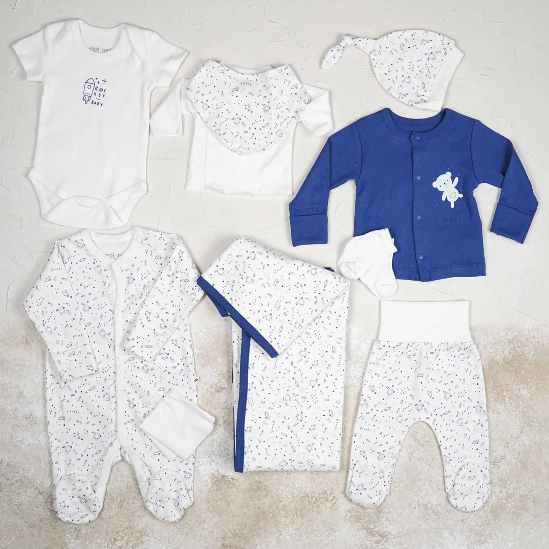 Lora Bliss Erkek Bebek Planet Desenli 10’lu Hastane Çıkış Seti - Lacivert