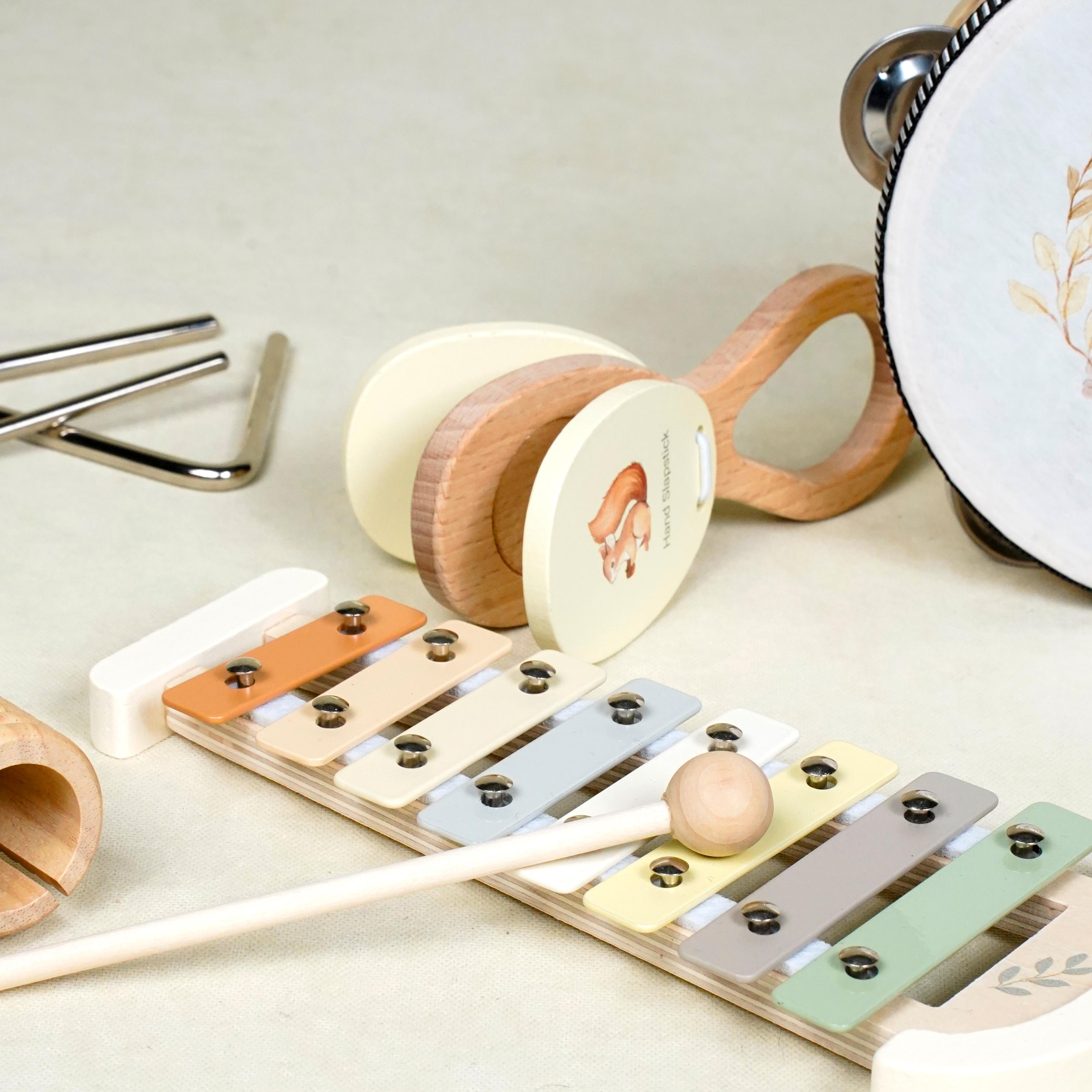 Lora Bliss Ahşap Montessori Müzik Aletleri Seti – 8 Parça Eğitici Doğal Oyuncak