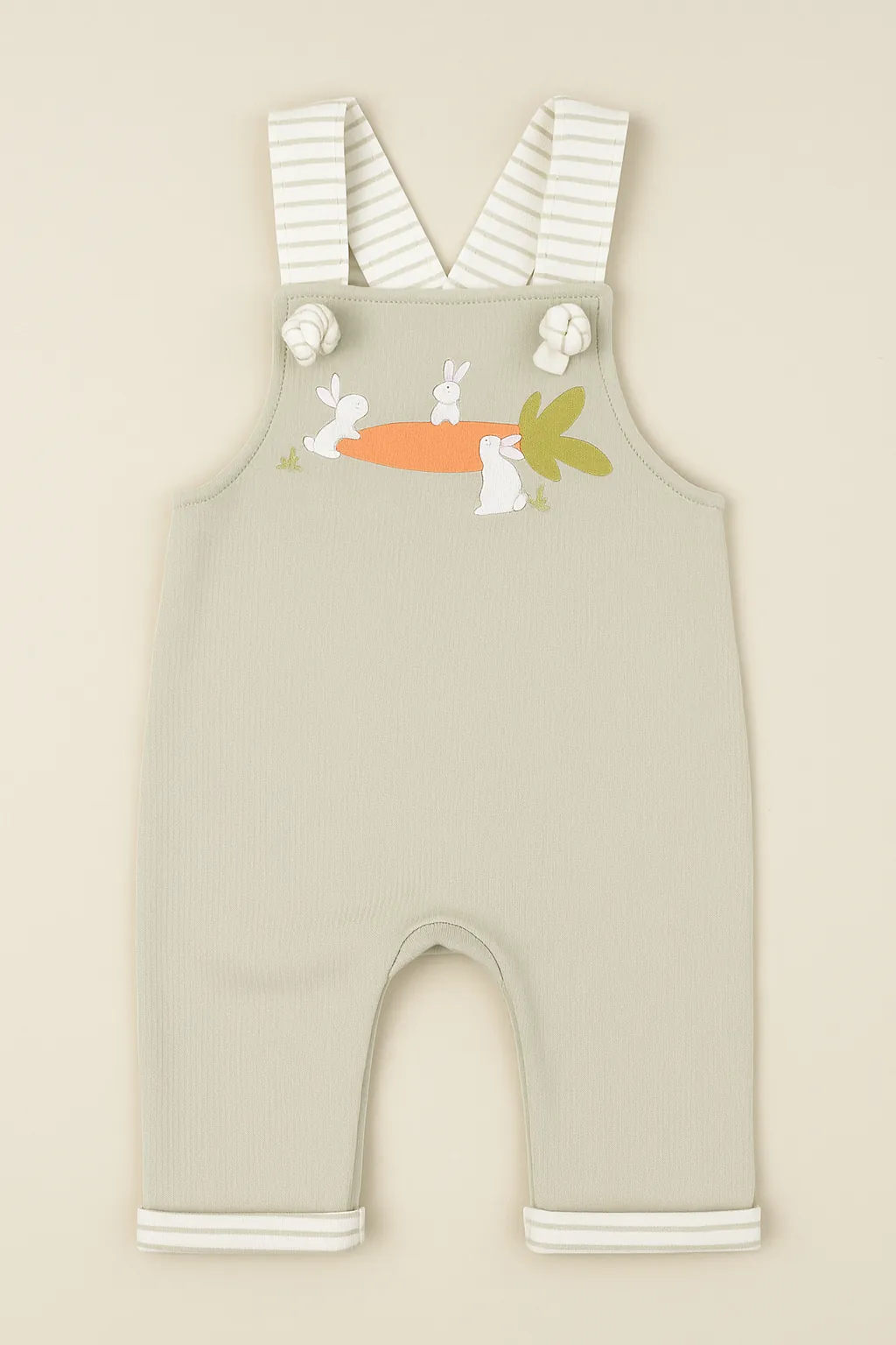 Havuç Figürlü Organik Bebek Salopet – Yeşil - Beyaz- Yeşil