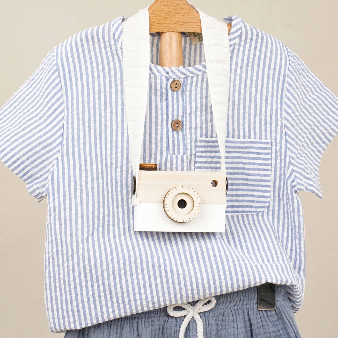 Lora Bliss Mavi Beyaz Çizgili Yazlık Erkek Çocuk Takım | İkili Set - Mavi