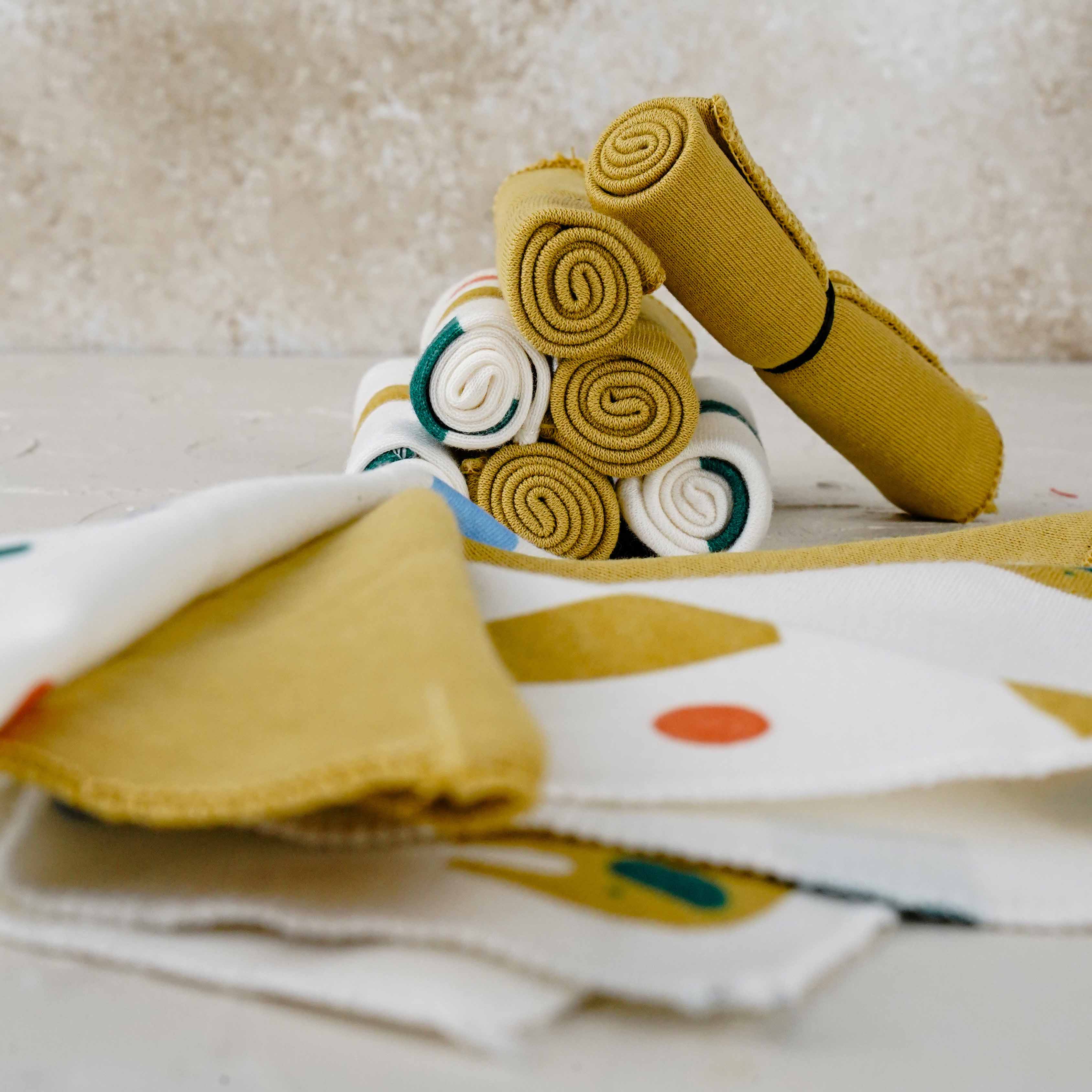 Lora Bliss Unisex 7'li Desenli Ağız Mendili Seti 23x23 cm - Sarı