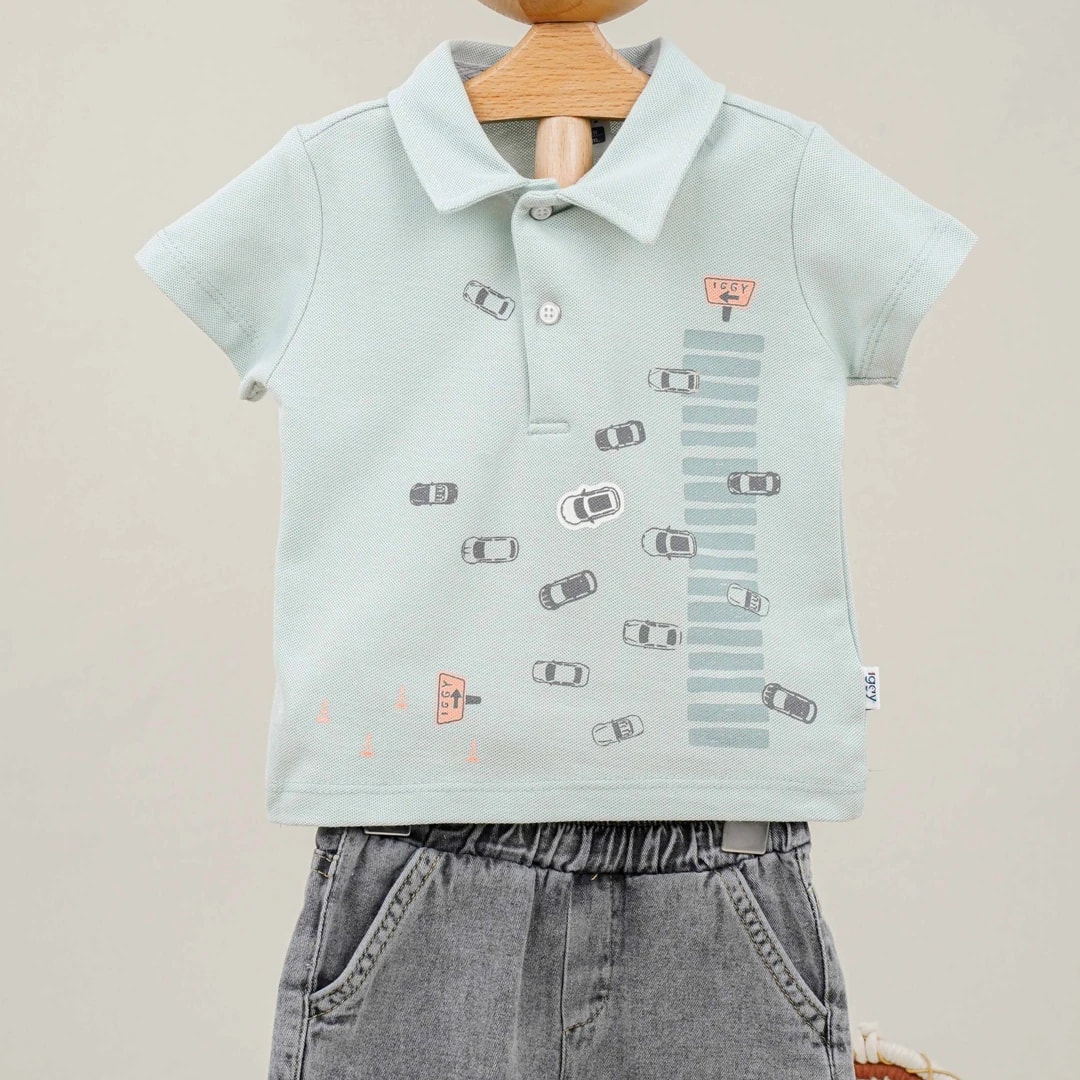 Lora Bliss Araba Desenli Şort Tişört Takımı - Mint Yeşili