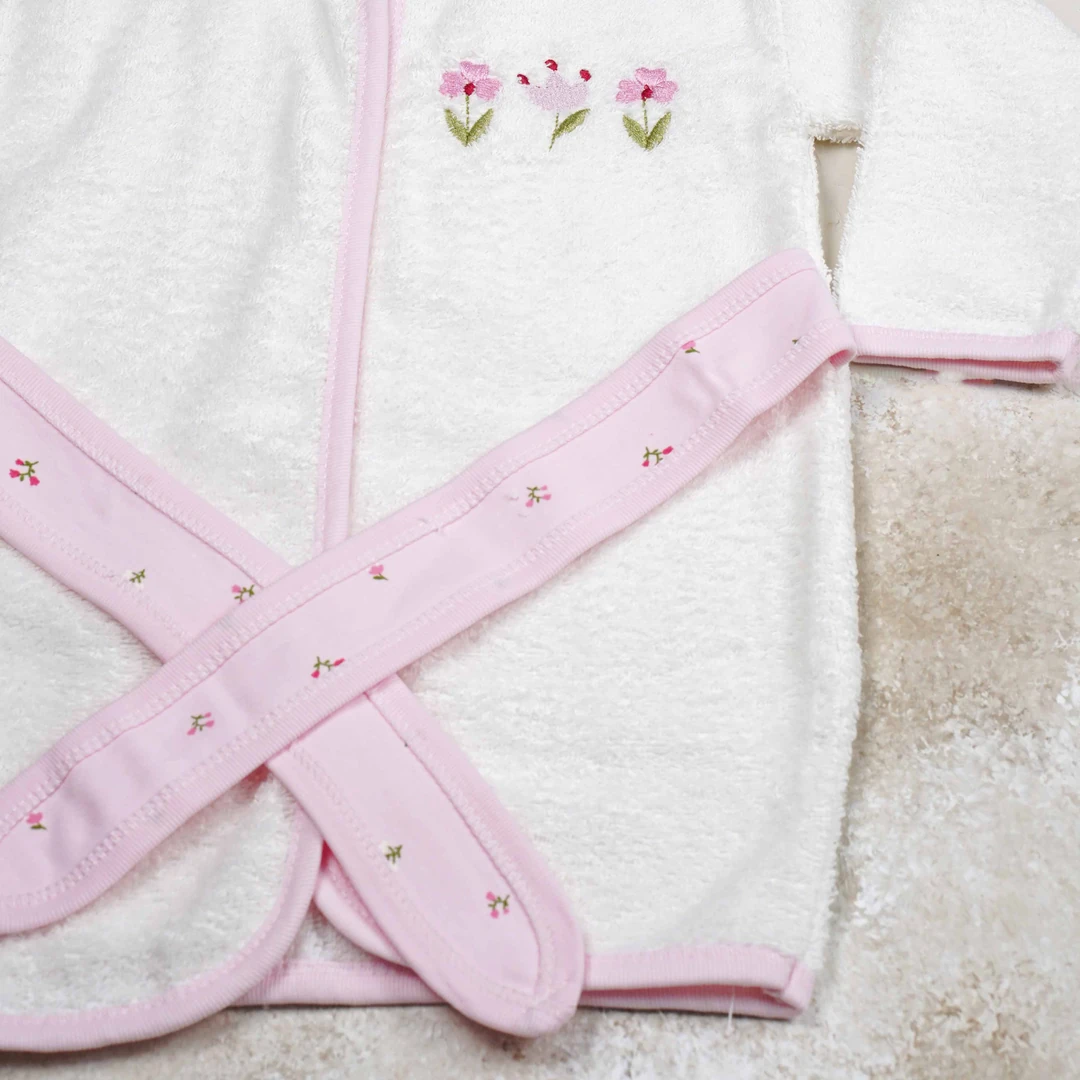 Lora Bliss Bebek Kız Kanaviçe Nakışlı Bornoz Seti - Pudra