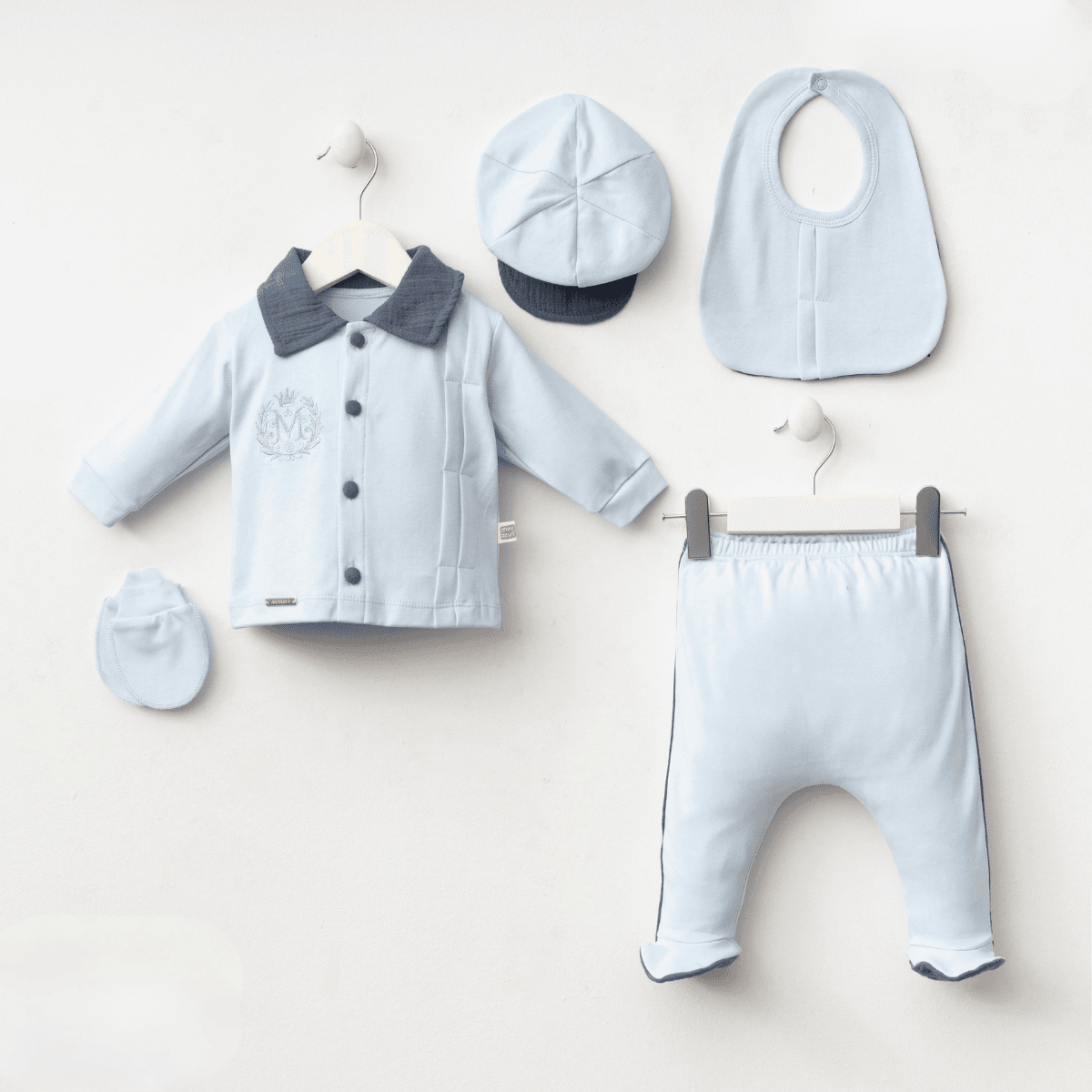 Lora Bliss – Erkek 0–3 Ay Thomas 5’li Hastane Çıkışı Set – Mavi