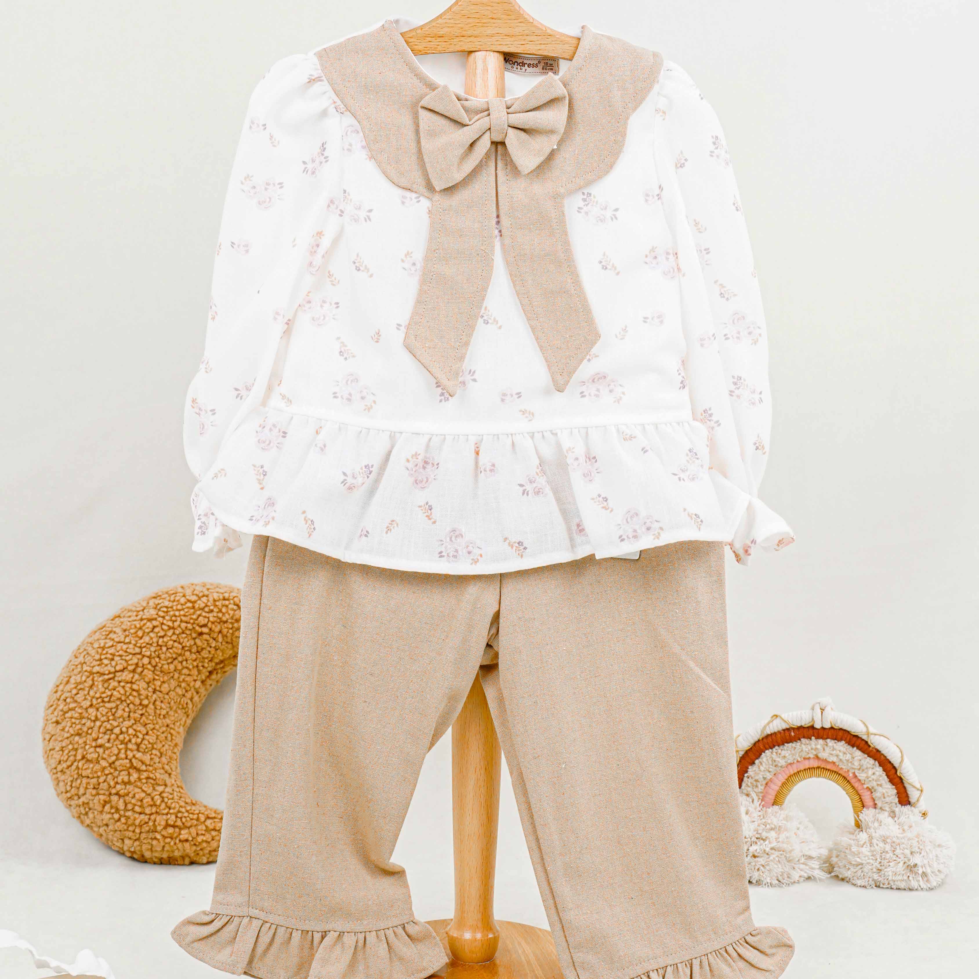 Lora Bliss Kız Çocuk Rose Keten Takım - Bej