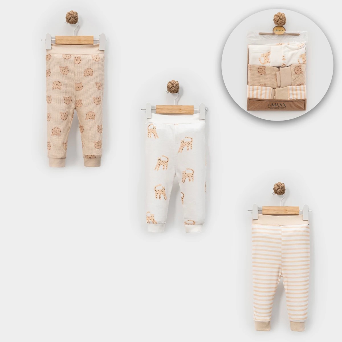 Lora Bliss – Unisex 3’lü Tek Alt Set – Bej