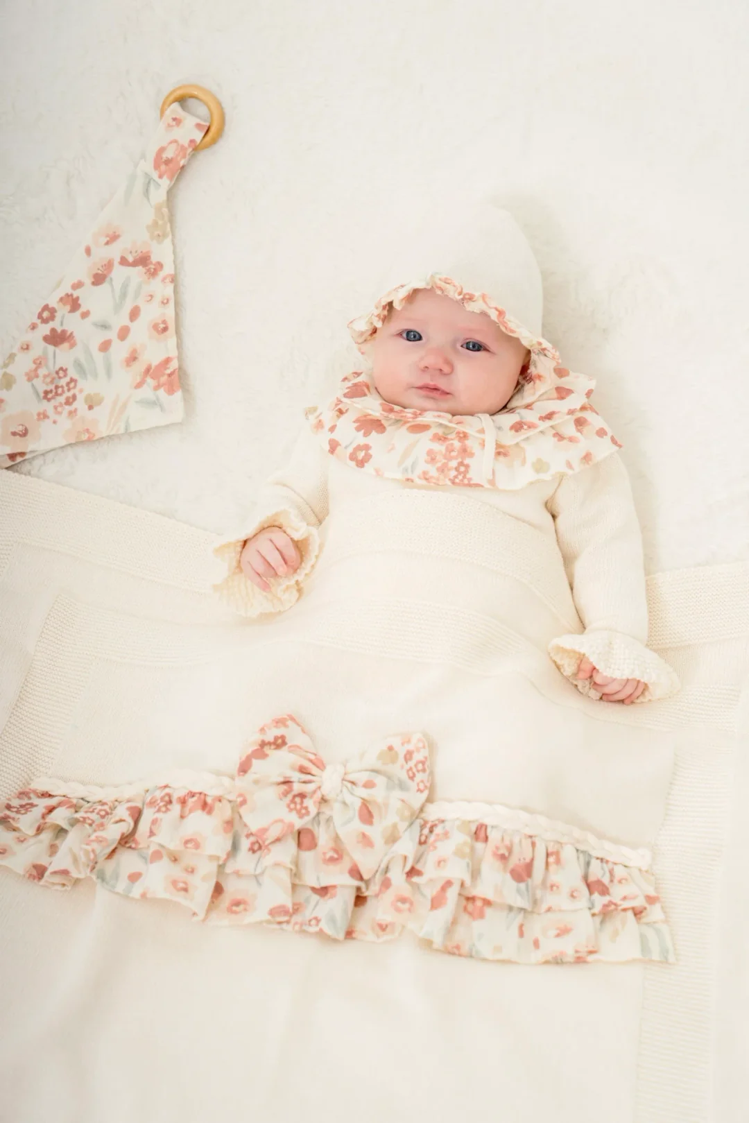 Nipperland Kız 0-3 Ay Lale Desenli Triko Hastane Çıkışı - Ekru