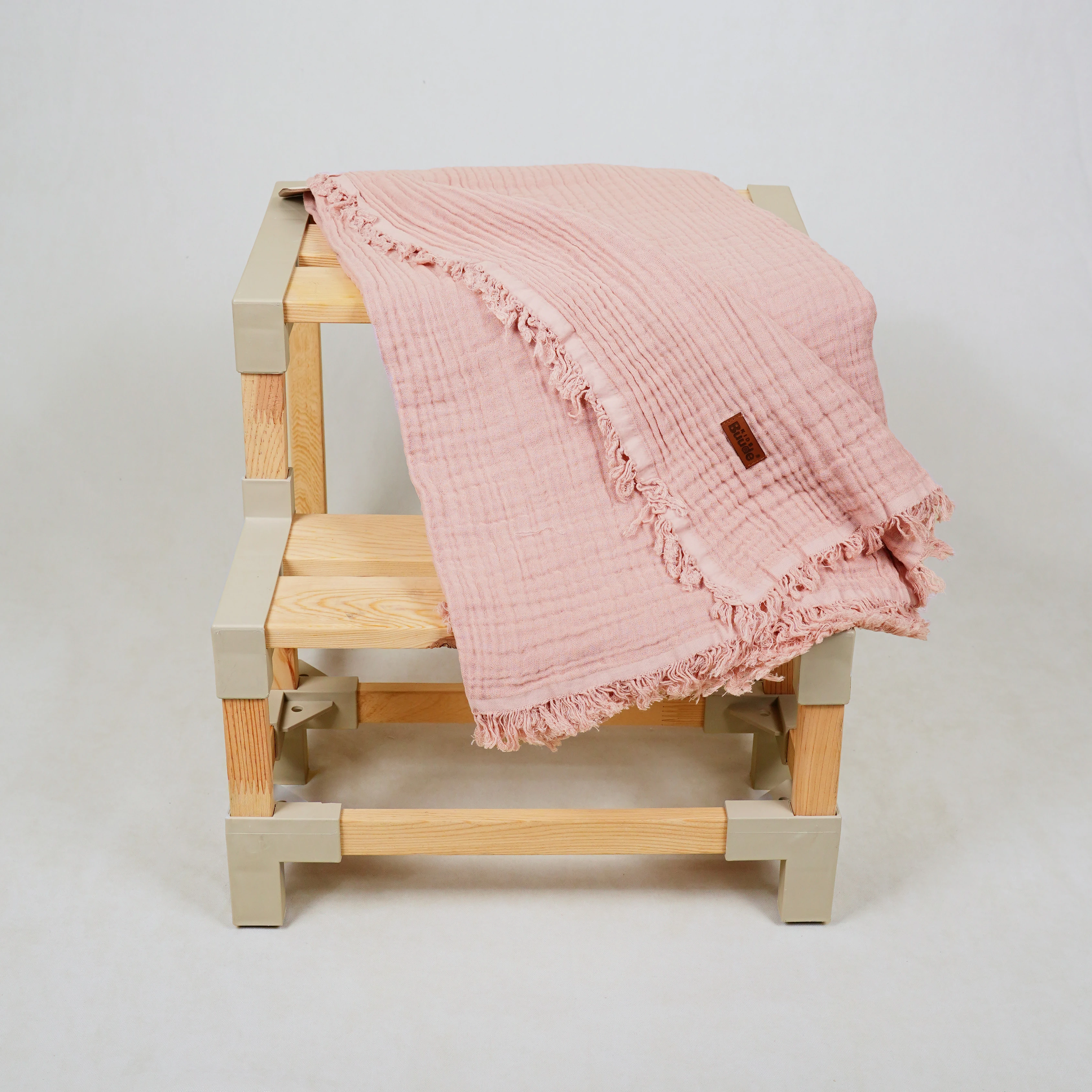 Lora Bliss Unisex Saçaklı Müslin Battaniye – 100x100 cm - Gül Kurusu
