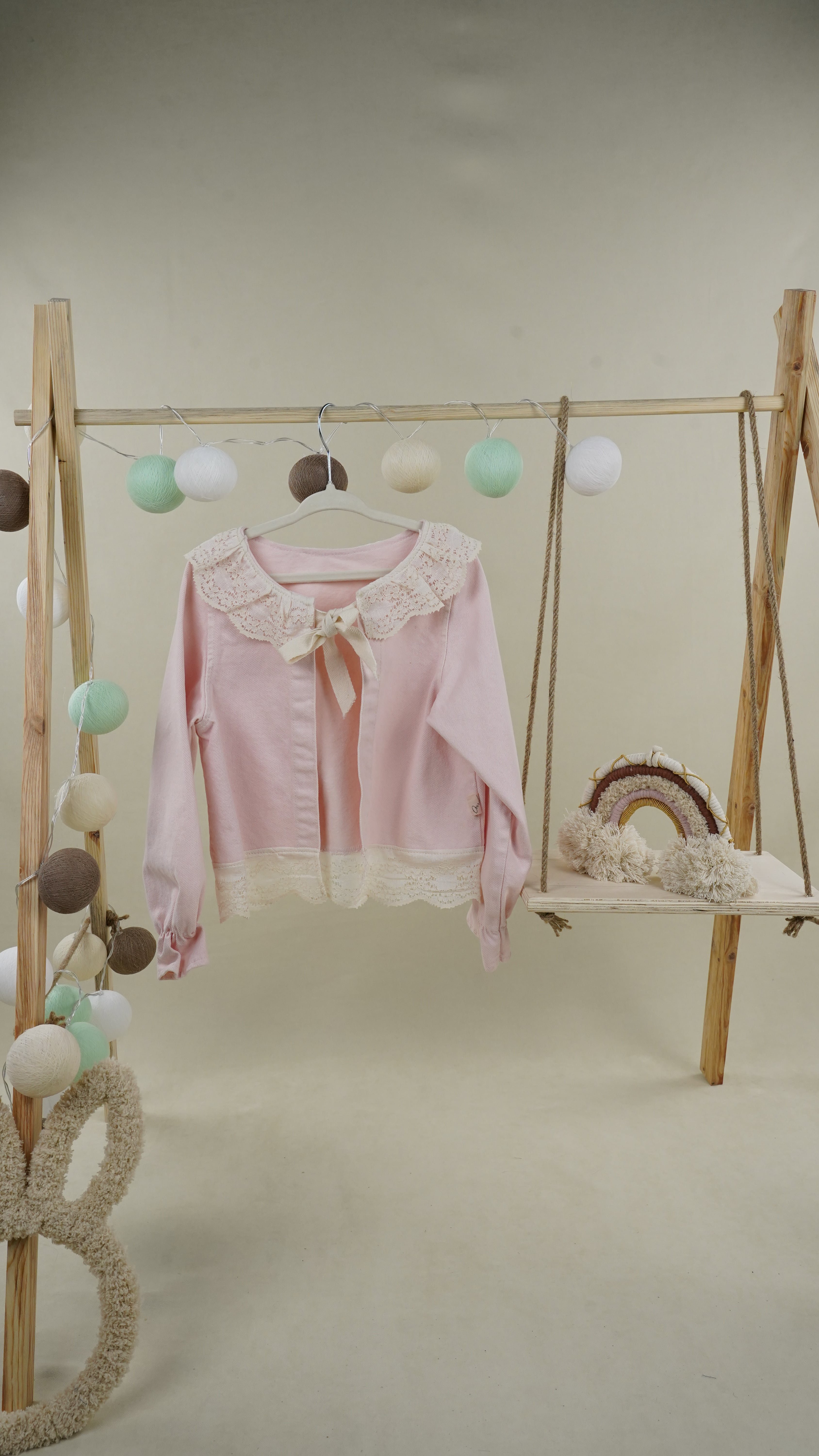 Lora Bliss Kız Çocuk Güpür Detaylı Pembe Ham Ceket – 5-8 Yaş