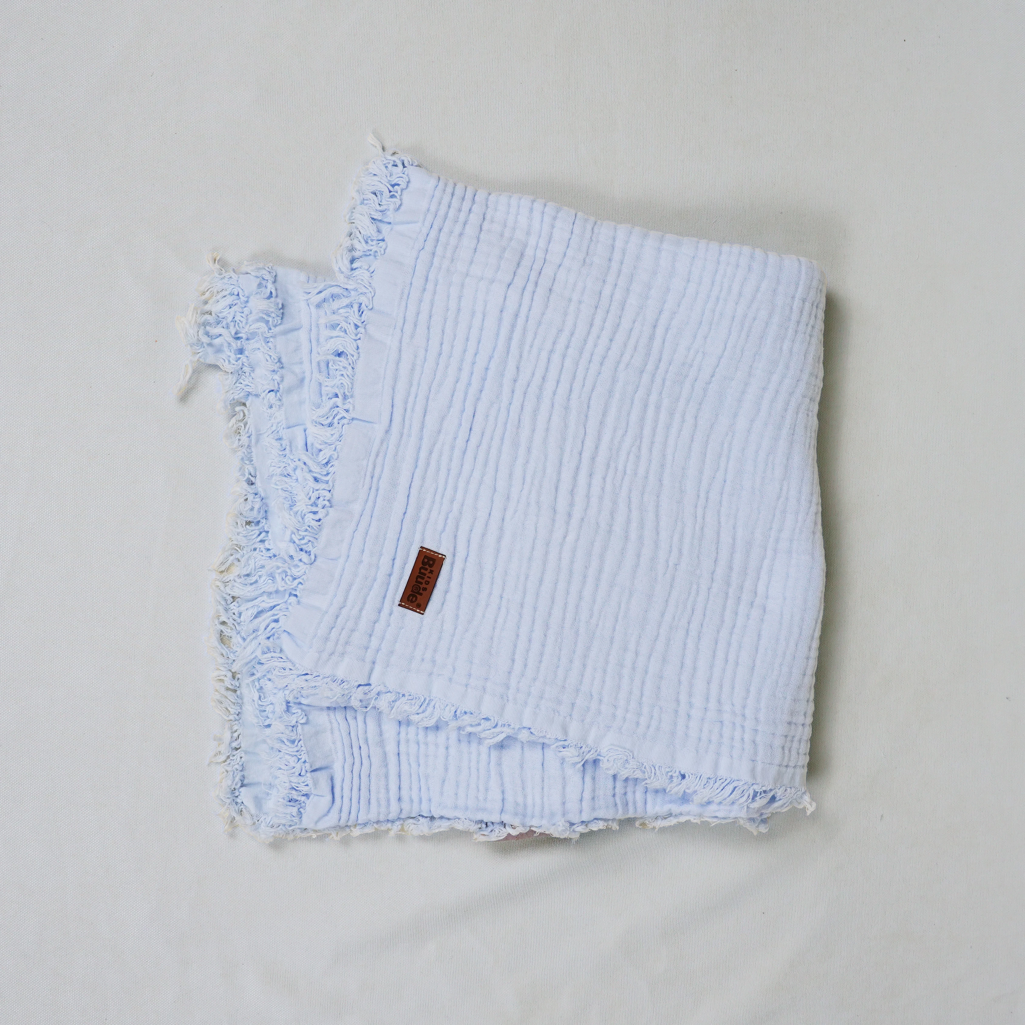 Lora Bliss Unisex Saçaklı Müslin Battaniye – 100x100 cm - Mavi