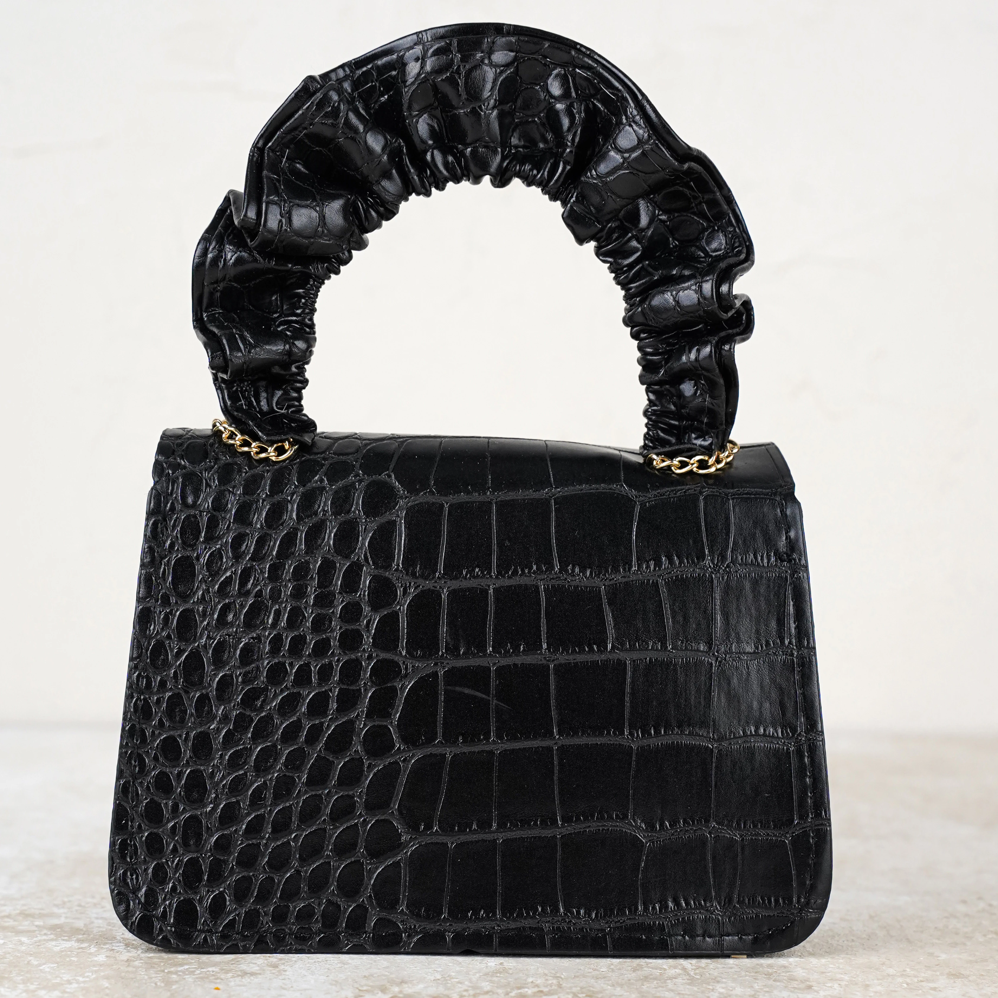 Lora Bliss Kız Çocuk Kroko Desenli Mini Omuz ve El Çantası - Siyah