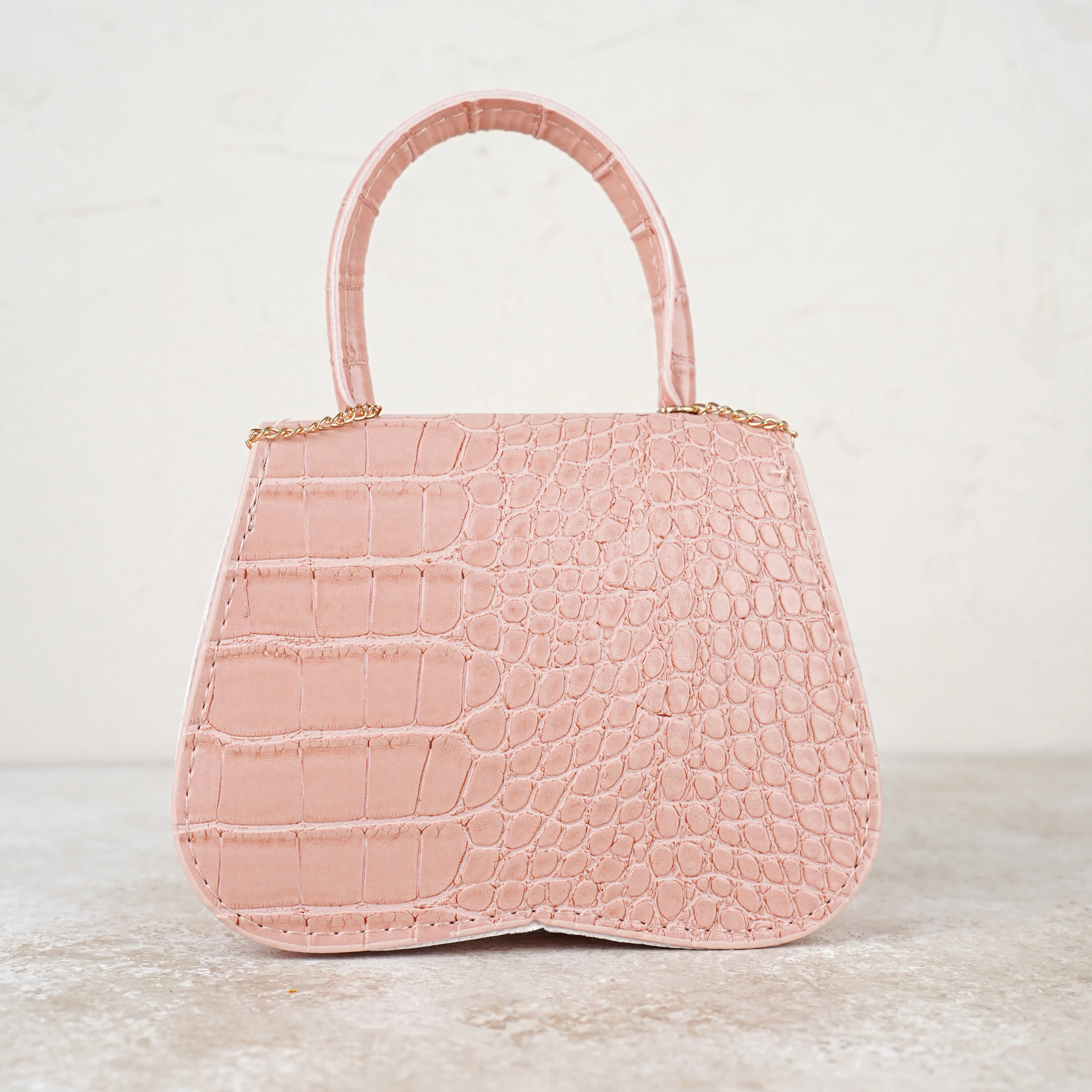 Lora Bliss Kız Çocuk Kroko Desenli Mini Omuz ve El Çantası - Fiyonklu Pudra Pembe