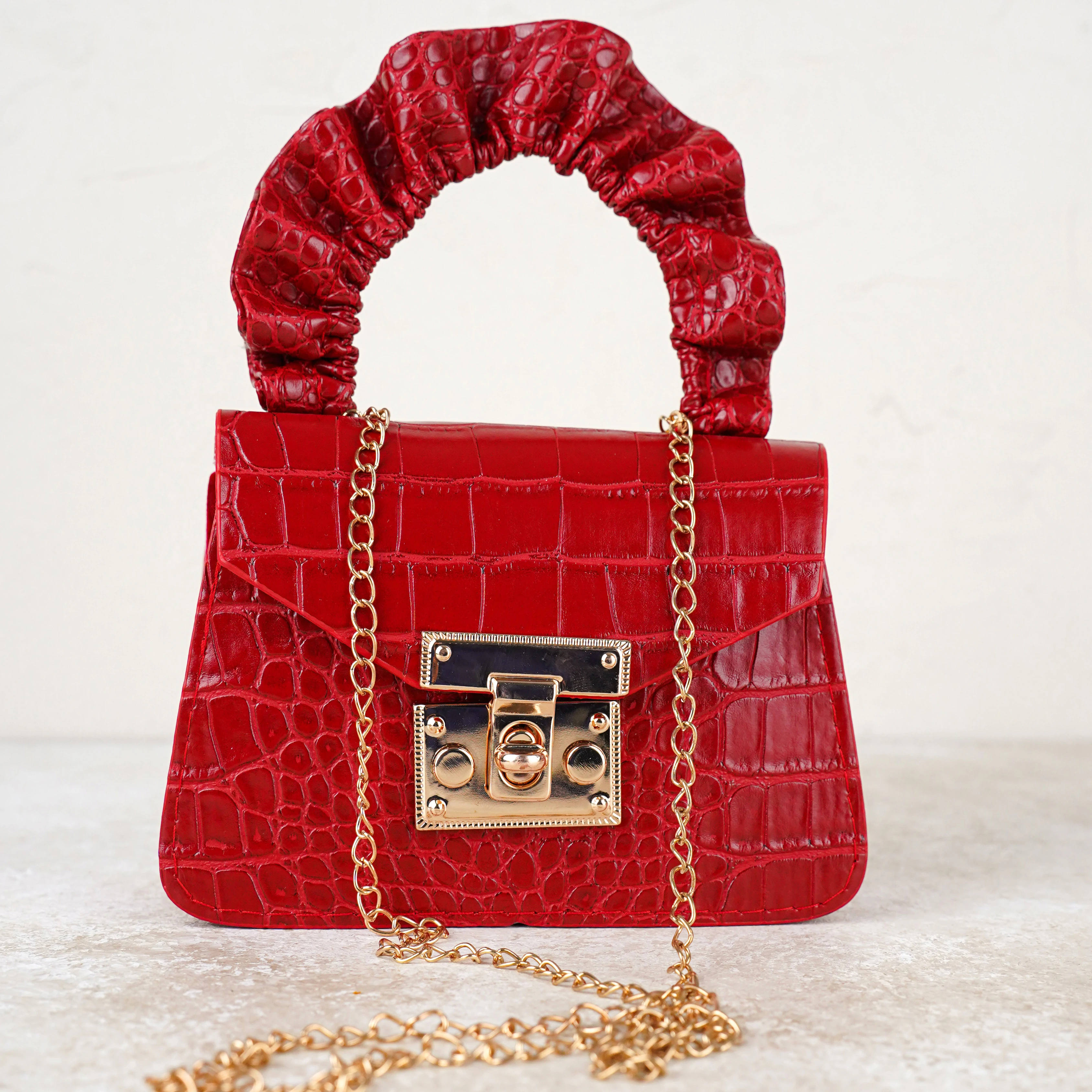 Lora Bliss Kız Çocuk Kroko Desenli Mini Omuz ve El Çantası - Kırmızı