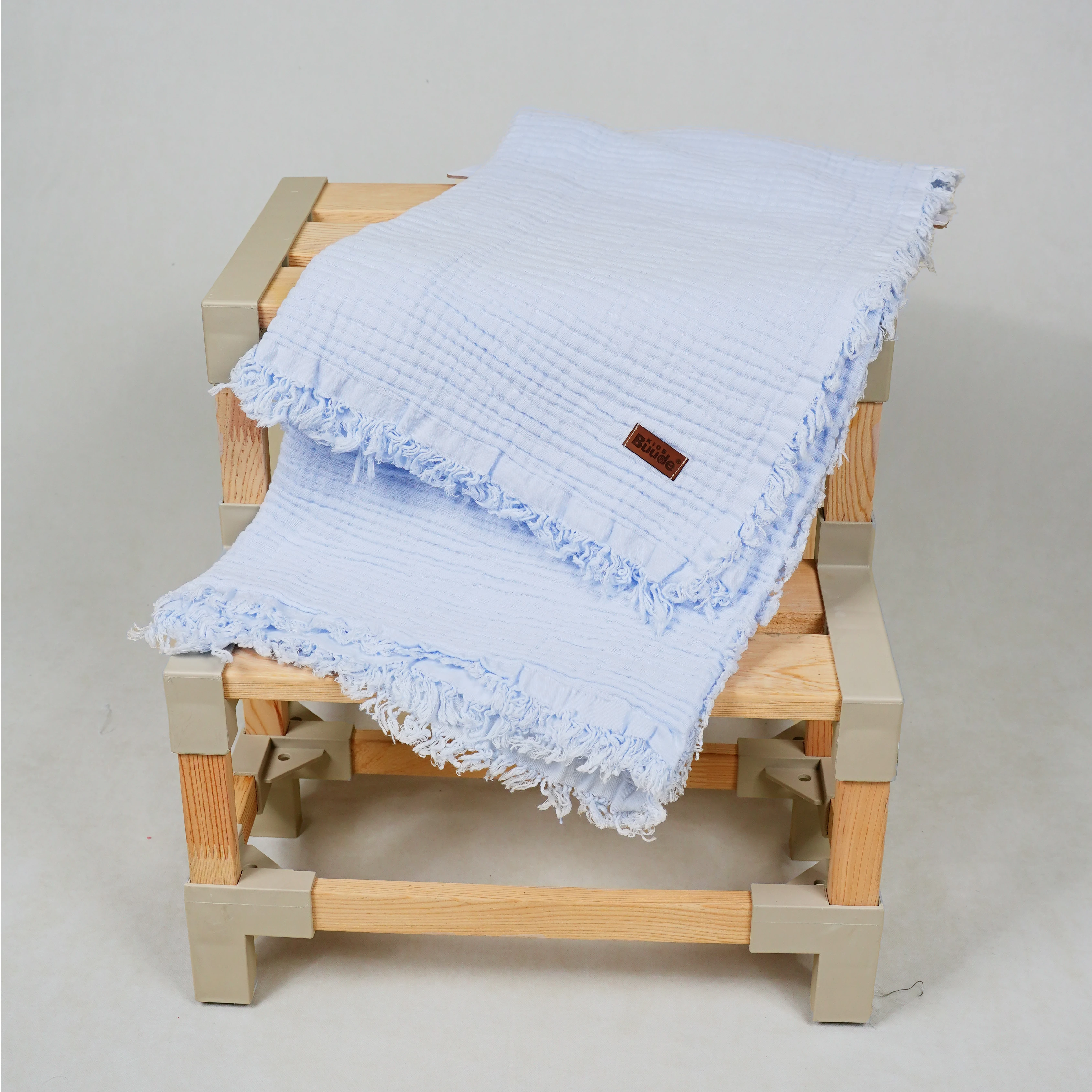 Lora Bliss Unisex Saçaklı Müslin Battaniye – 100x100 cm - Mavi