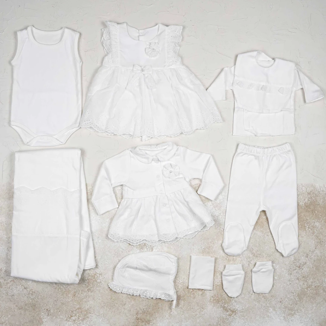 Lora Bliss Kız İncili Dokuma  10’lu Hastane Çıkışı Seti - Krem