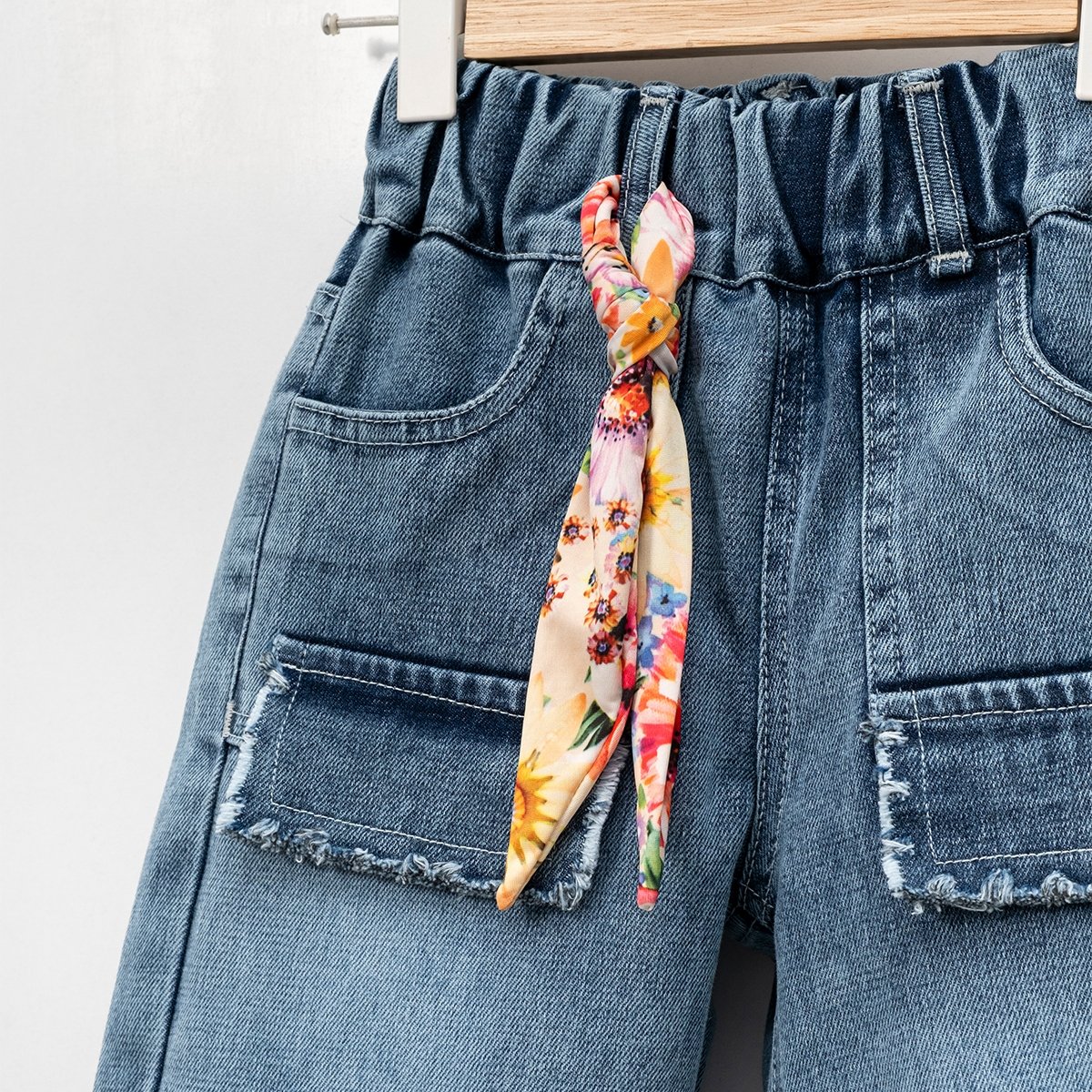 Lora Bliss Cepli Kız Kot Pantolon – Fular Detaylı | 6 Yaş
