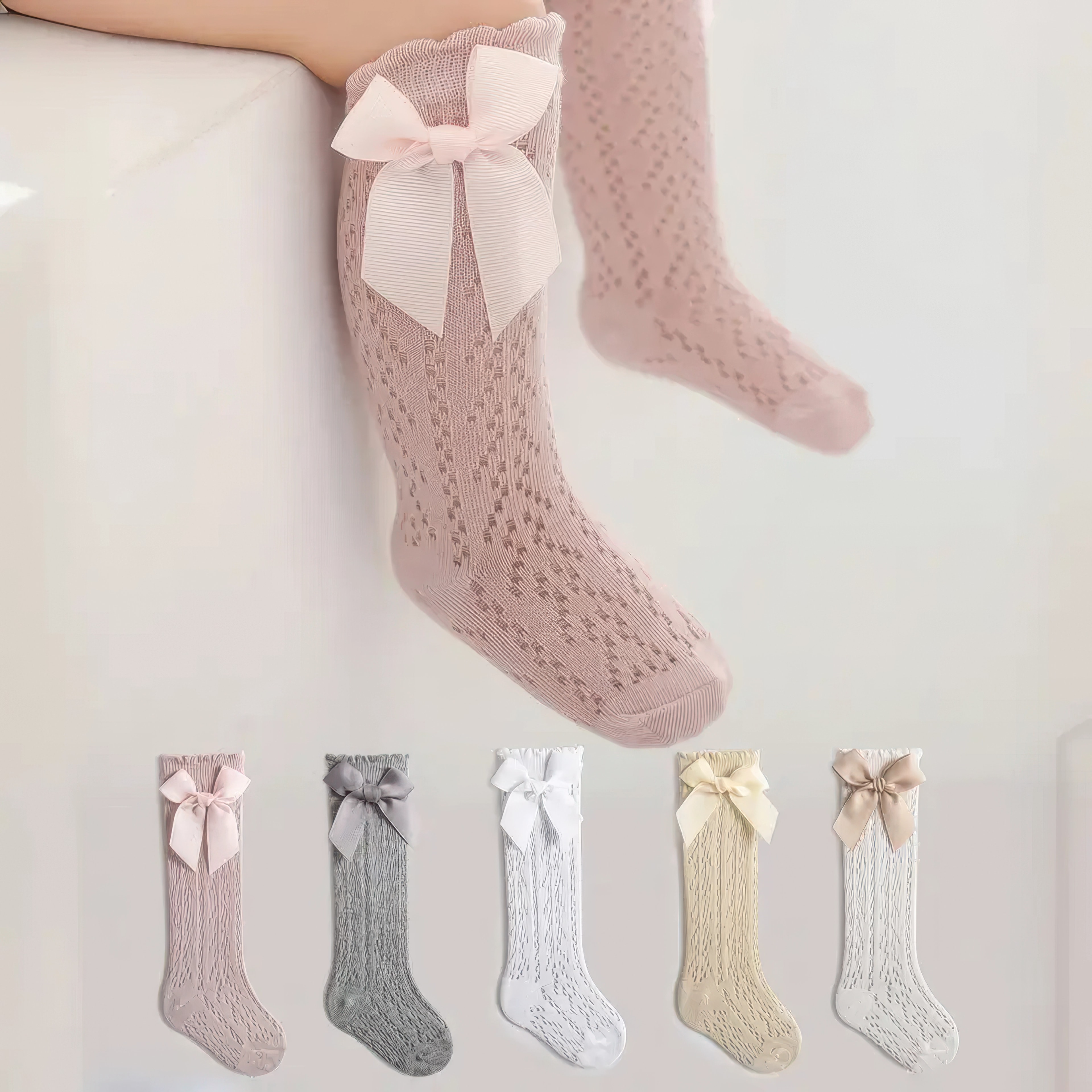Lora Bliss Kız Bebek 5 Çift File Diz Üstü Fiyonk Detaylı Çorap Seti