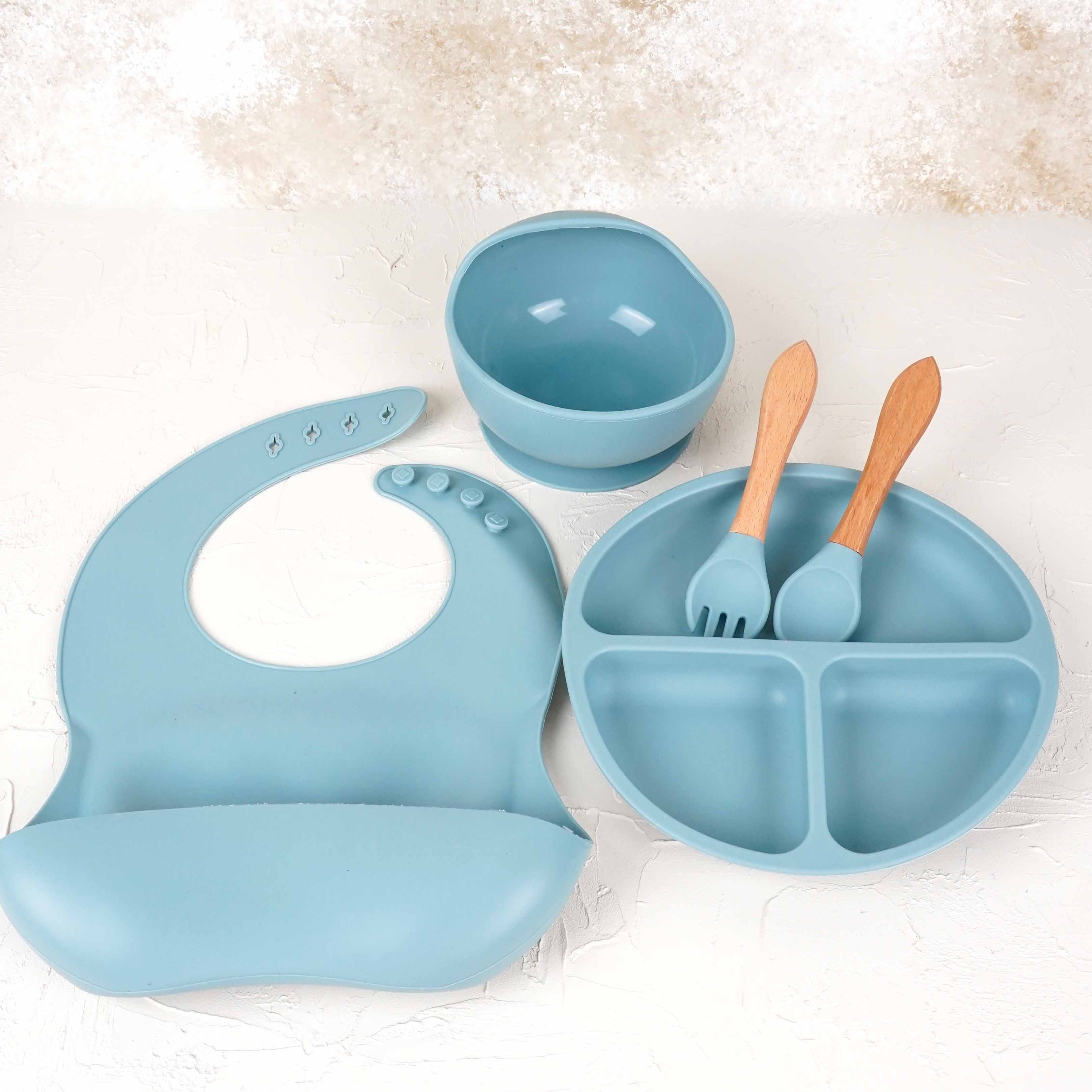 Lora Bliss Silikon Bebek Yemek Takımı – 5 Parça Gök Mavi