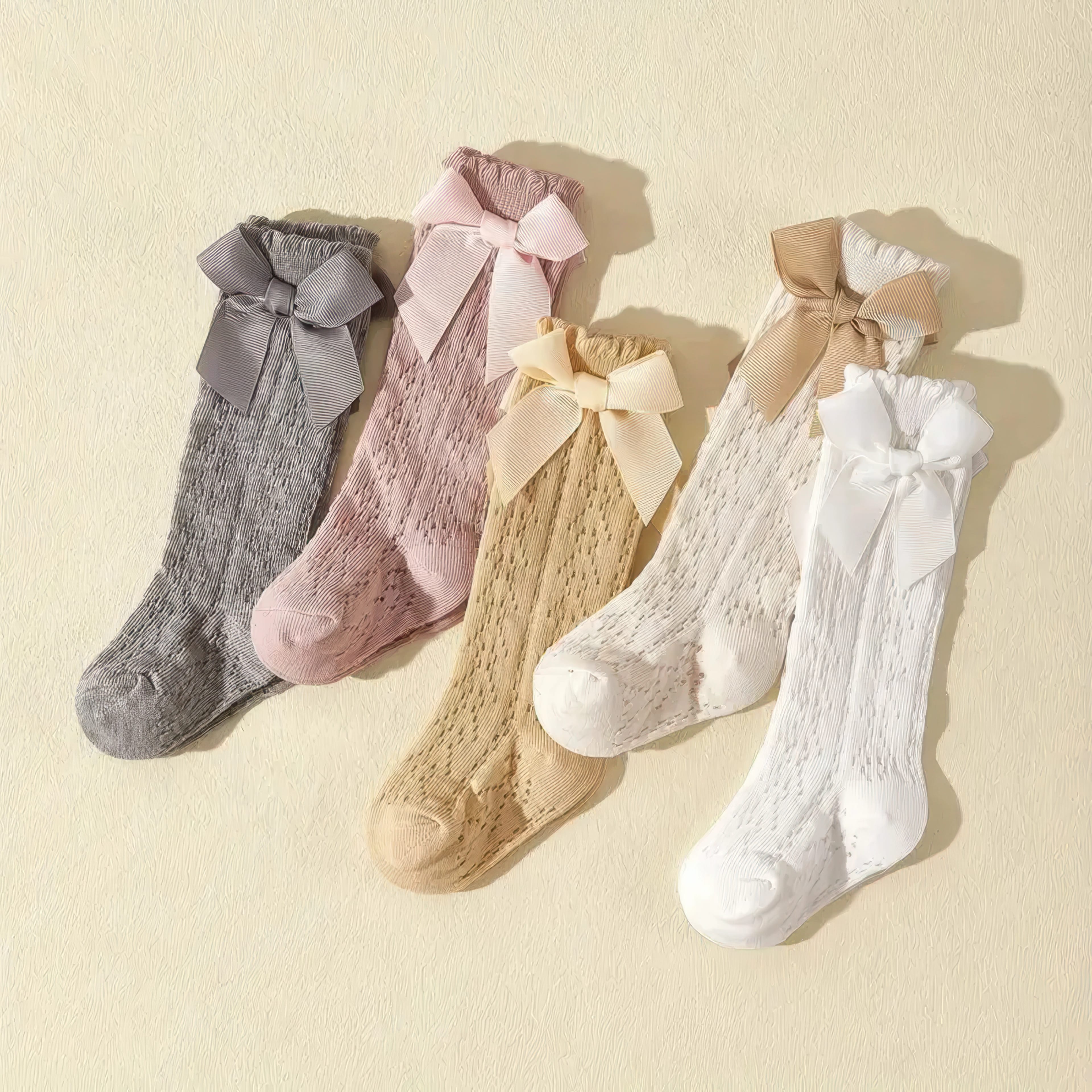 Lora Bliss Kız Bebek 5 Çift File Diz Üstü Fiyonk Detaylı Çorap Seti
