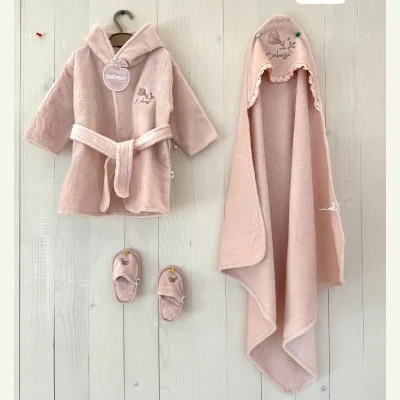 Lora Bliss Kız Tulips Bornoz Seti – 3’lü Set - Pudra